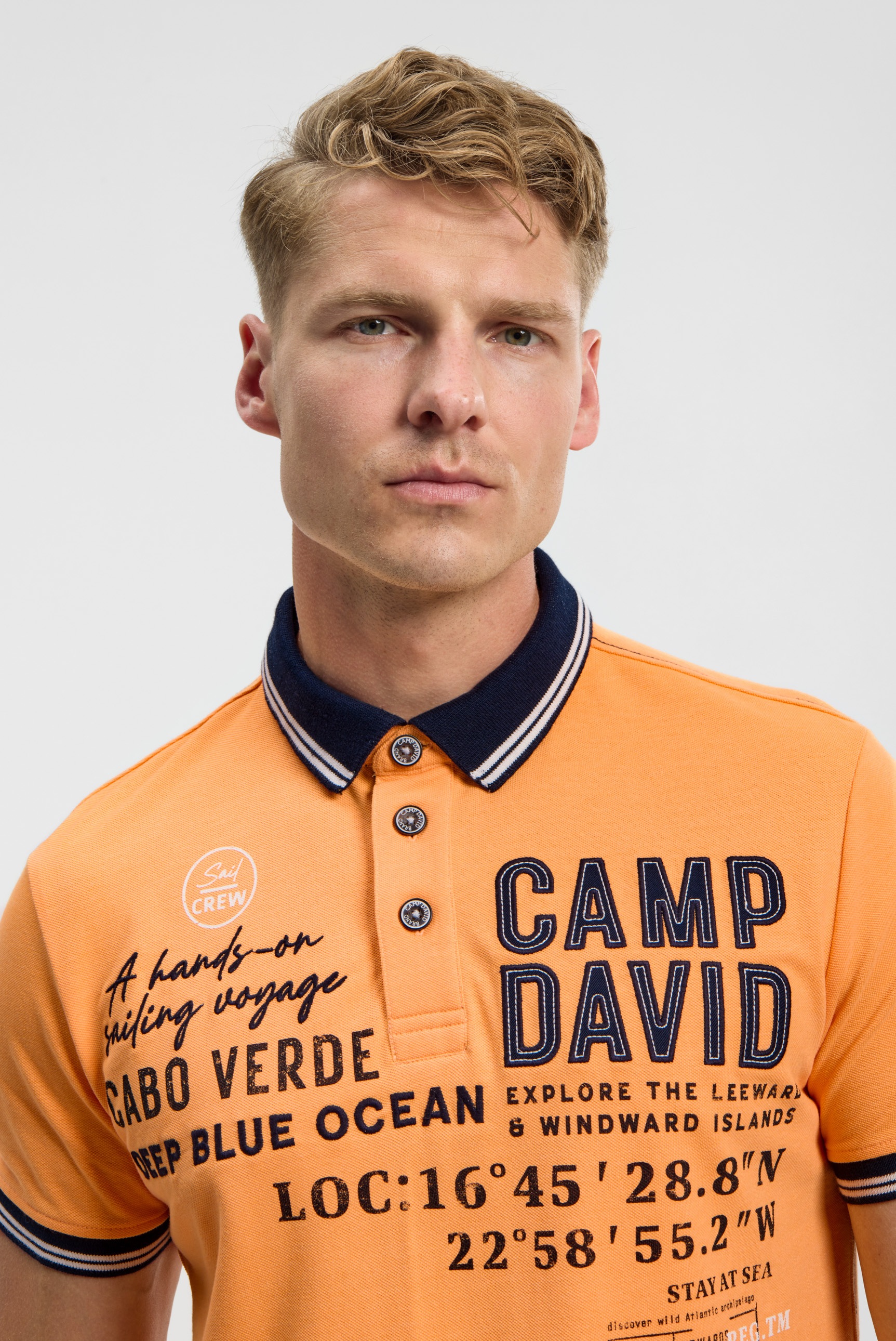 Poloshirt CAMP DAVID, Herren, Gr. S, orange, Piqué, Material: 65% Polyester, 35% Baumwolle, bedruckt, bestickt, regular fit normal, hoch geschlossener Ausschnitt, eingesetzt Bündchen, Shirts, mit Seitenschlitze 3