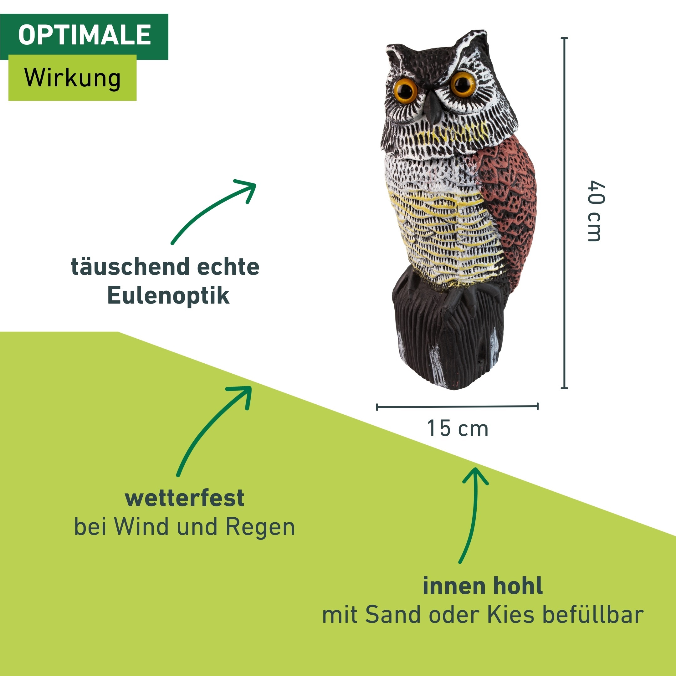 Windhager Vogelattrappe »Scary Owl 40 x 15 cm, Vogelabwehr Eule mit Wackelkopf« wetterfester Taubenschreck