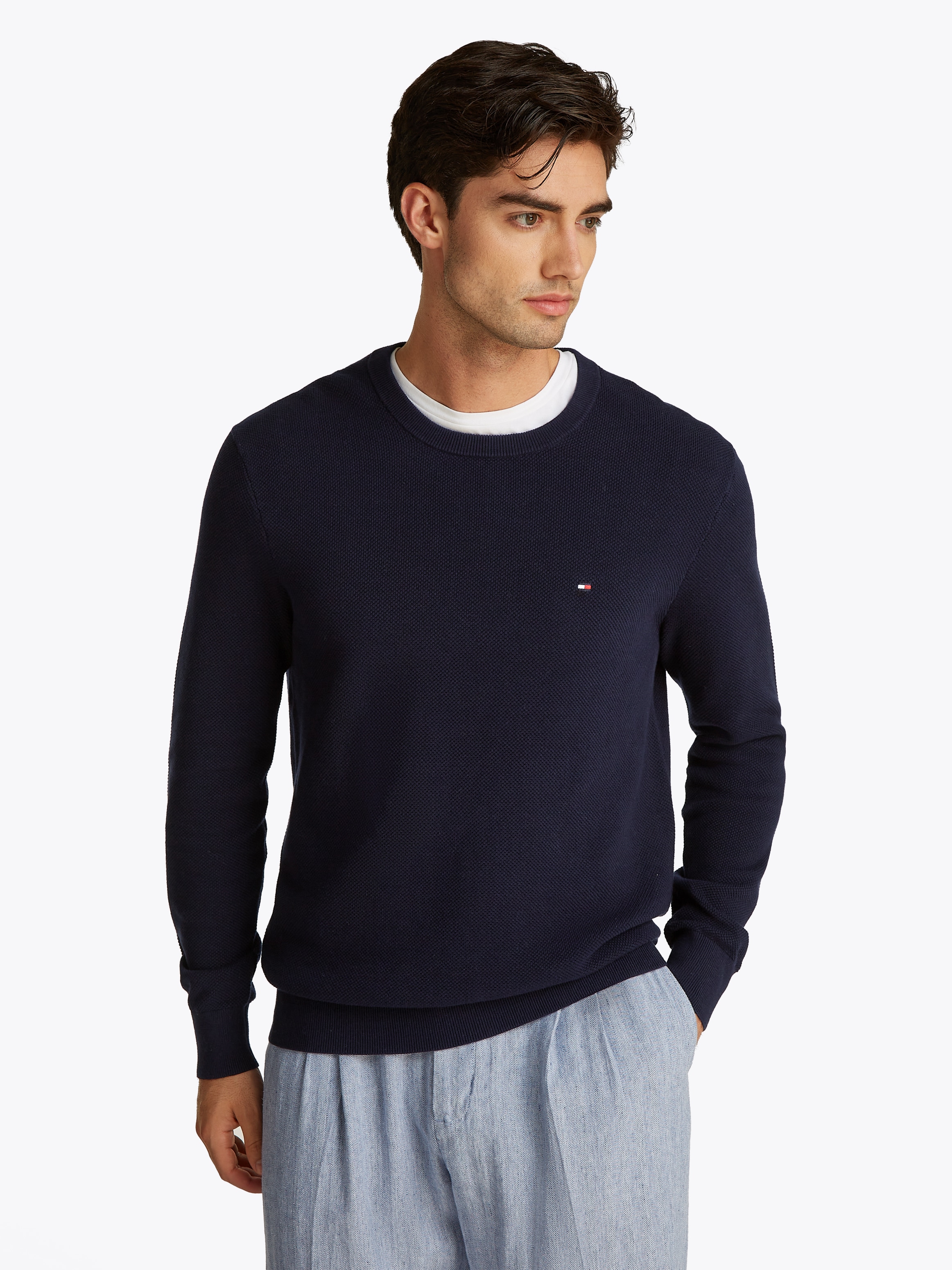 Tommy Hilfiger Rundhalspullover »ESSENTIAL STRUCTURE CREW NECK«, mit feiner Struktur