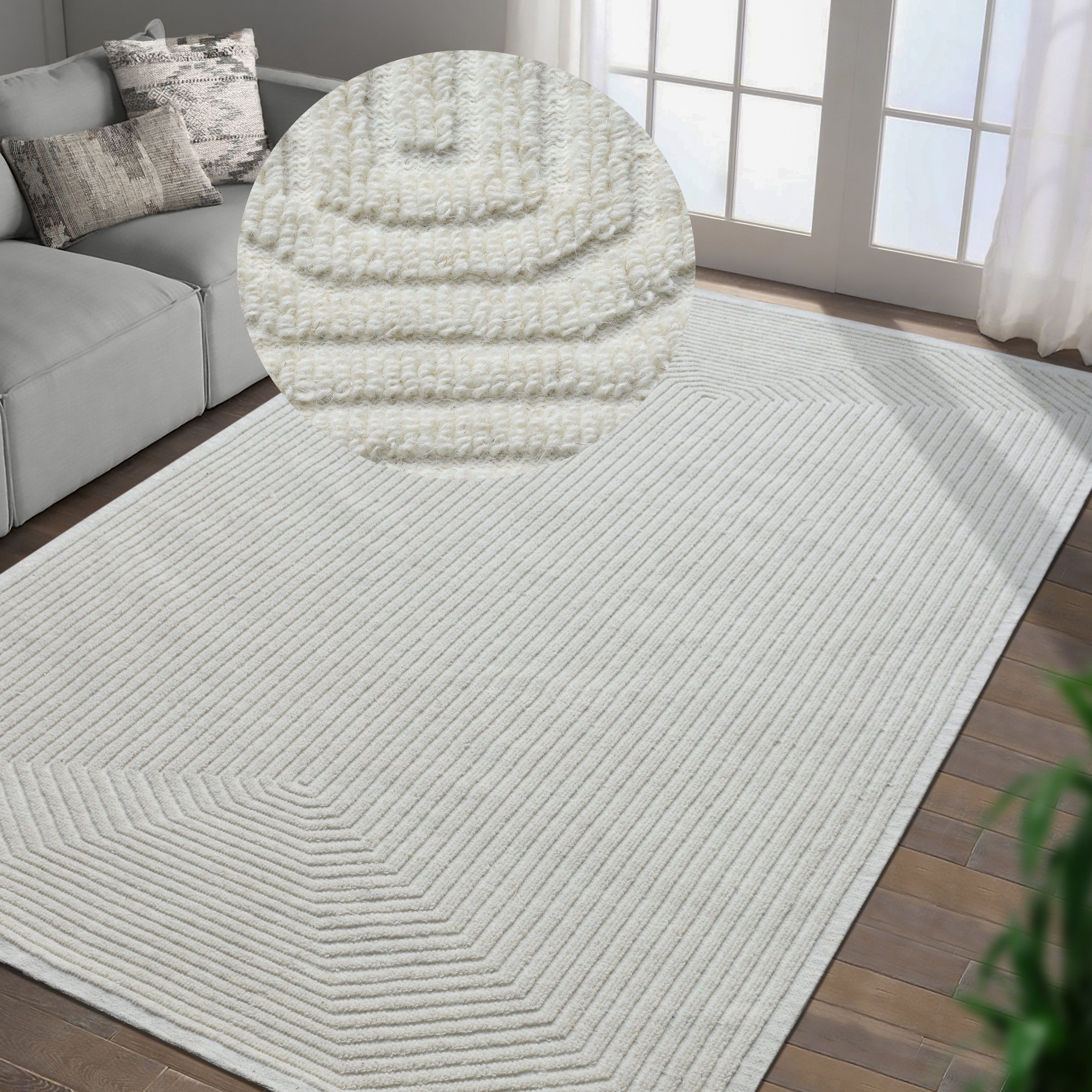 my home Wollteppich »Sola,  Wolle, Hoch-Tief-Struktur, maschinell gewebt« rechteckig 12 mm Höhe einfarbig, Wolle, Teppich, Wohnzimmer, Schlafzimmer, Esszimmer