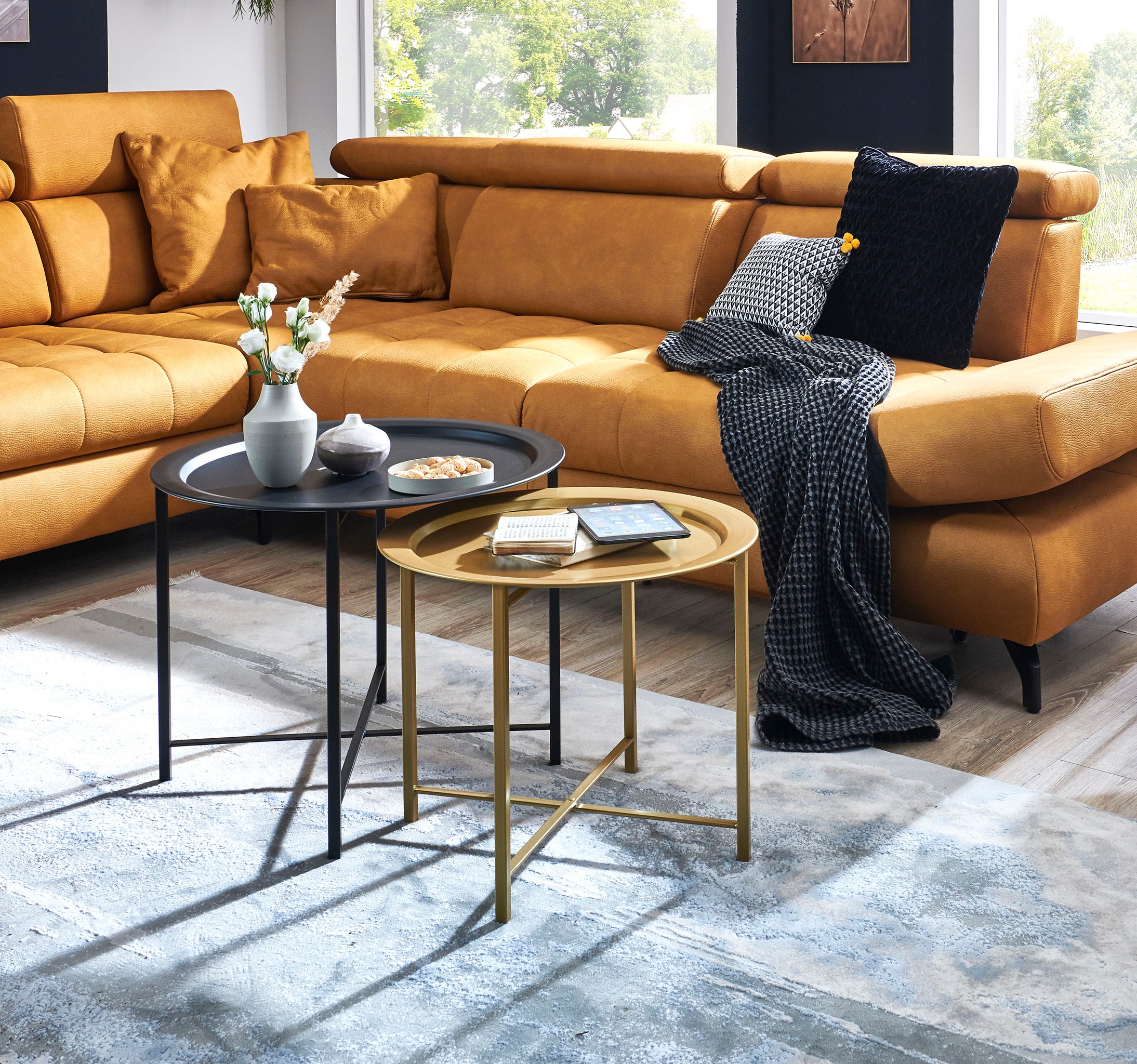 HAKU Couchtisch »Sofatisch, Wohnzimmertisch« Set, 2er Set, 2 Stk. tlg. rund - aus Metall Schwarz - Ø/H 52/44 und 62/49 cm