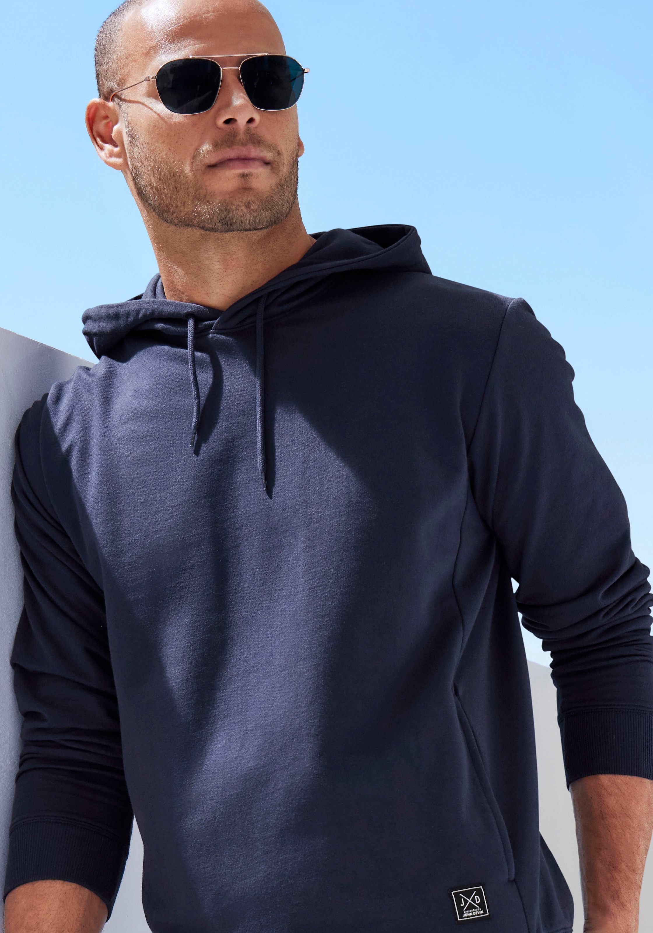 John Devin Hoodie, Langarm, Sweatshirt mit Rundhals und Kapuze, Baumwollmischung