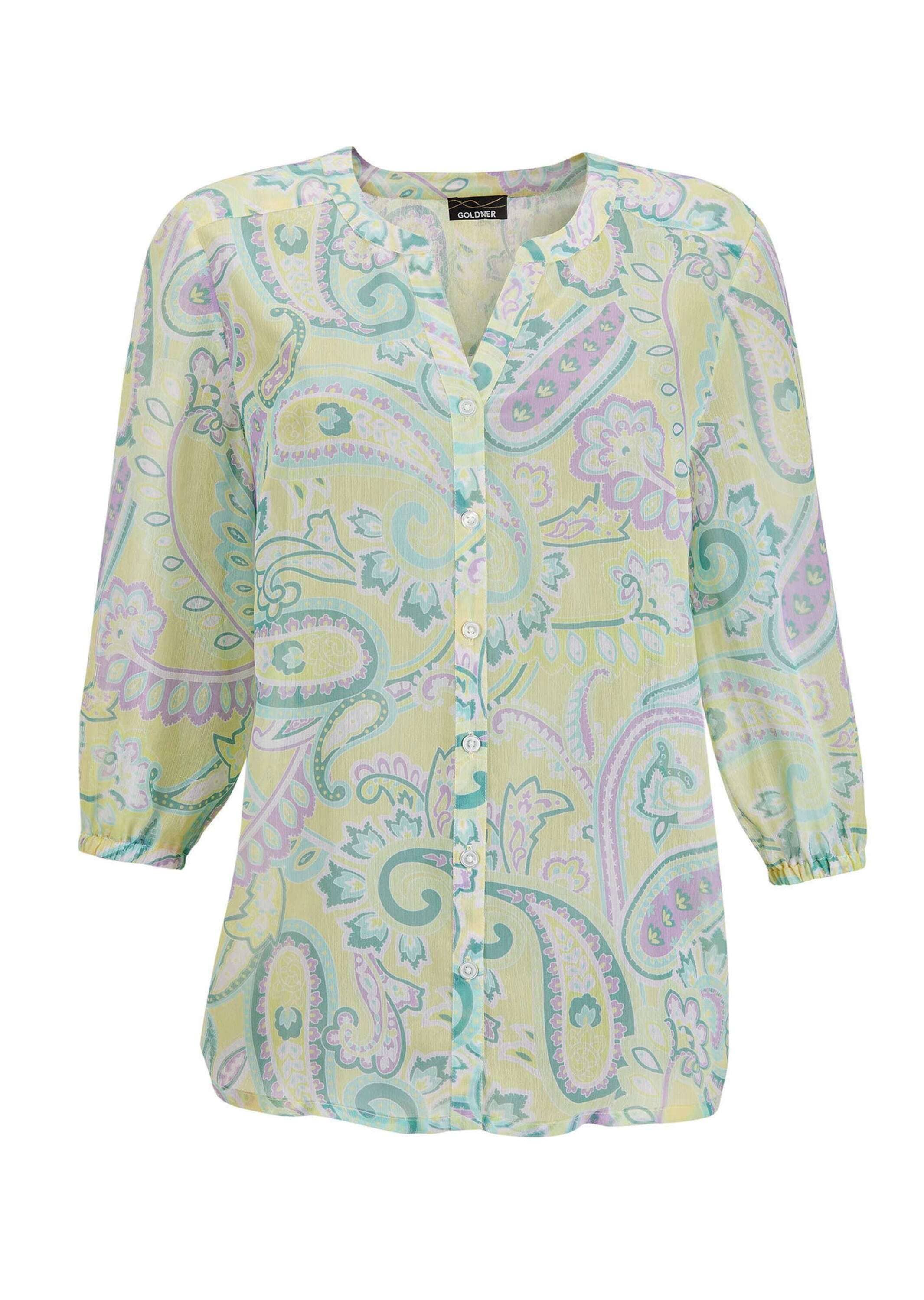 GOLDNER Chiffonbluse "Kurzgröße Druckbluse mit Paisley-Muster" Schulterpass günstig online kaufen