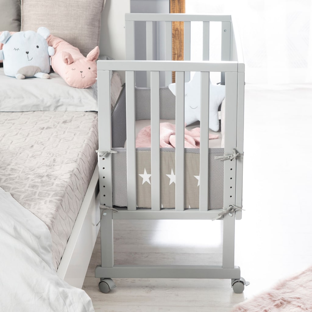 roba® Stubenbett »Safe Asleep® 2in1, taupe, Little Stars«, mit 4 Rollen, Matratze, Nestchen und Sicherheitsbarriere