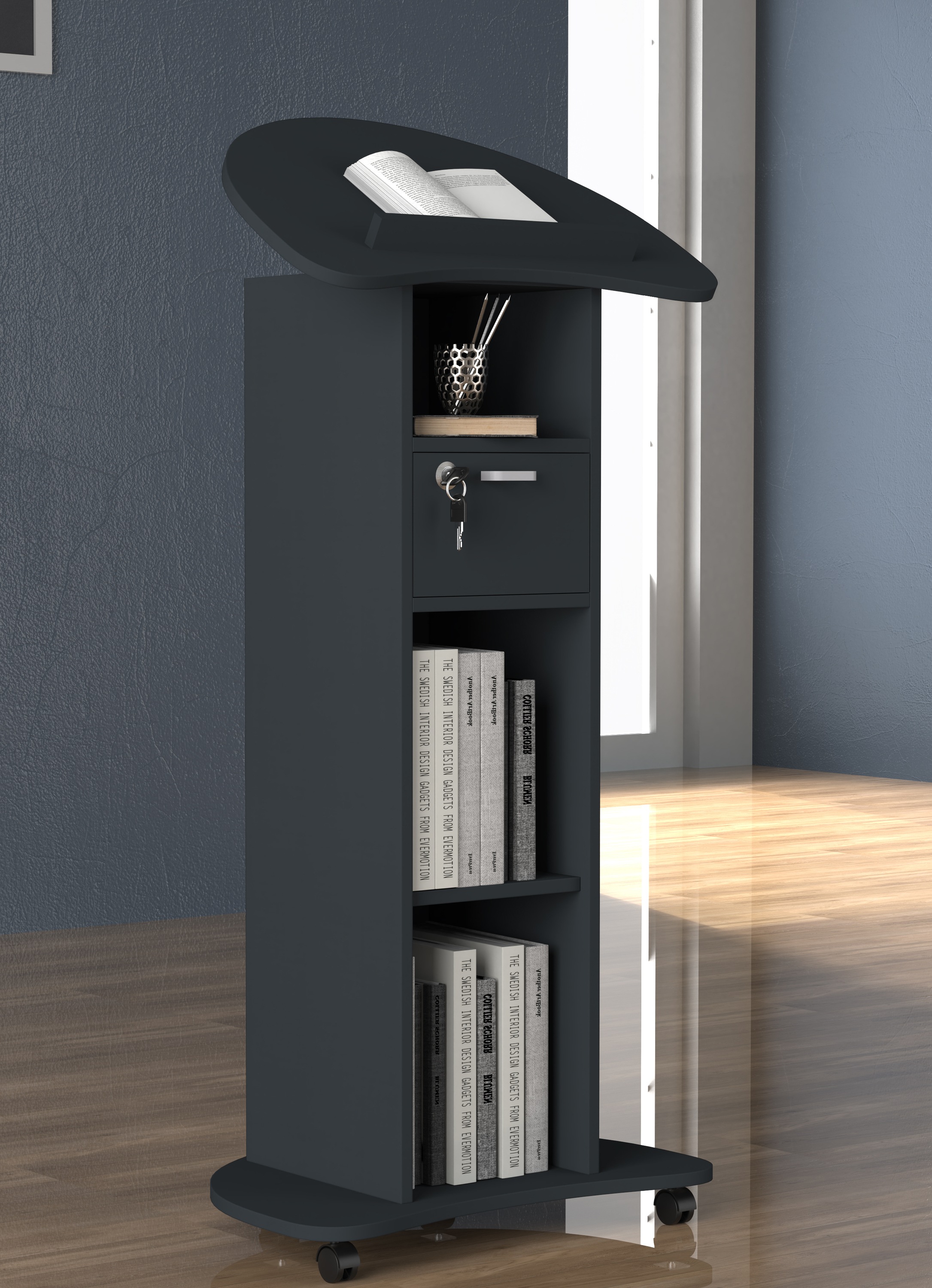 Thumbnail - VCM Stehpult "Holz Stehpult Rednerpult Stehtisch Rollen Redola" 1 Stk. tlg.