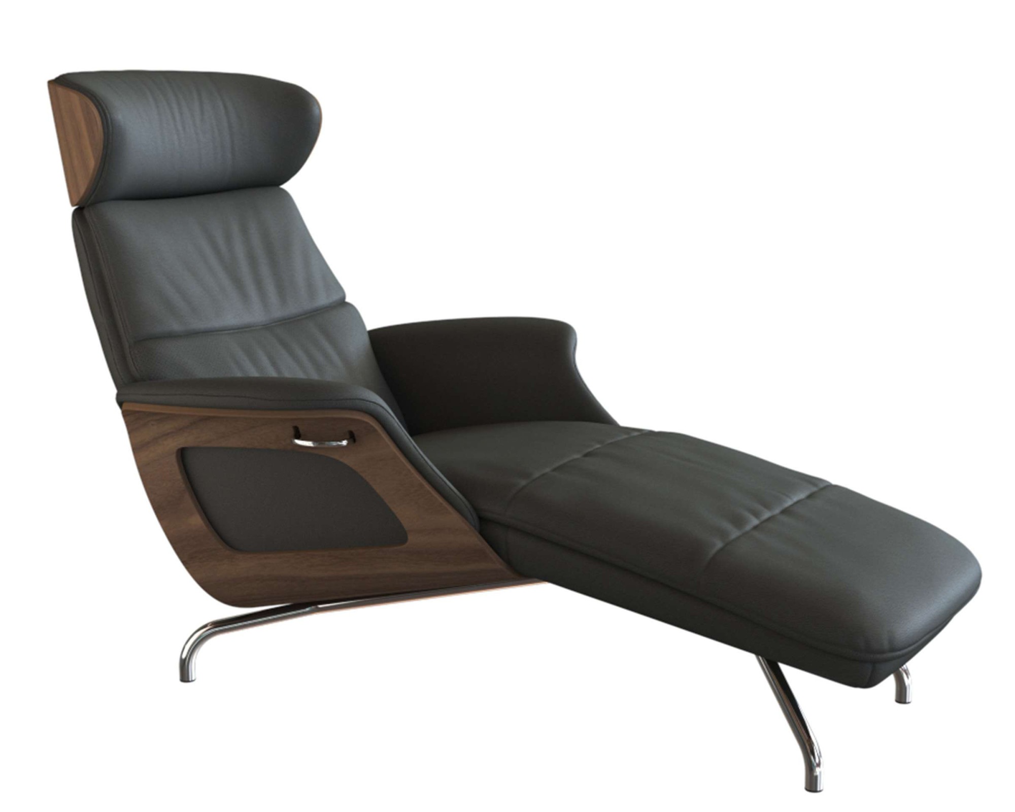 FLEXLUX Loungesessel »Clement Chaislongue, Relaxstuhl, Liegesessel,«, Rücken- & Kopfteilverstellung, Armlehne, Walnuss, Fuß Alu