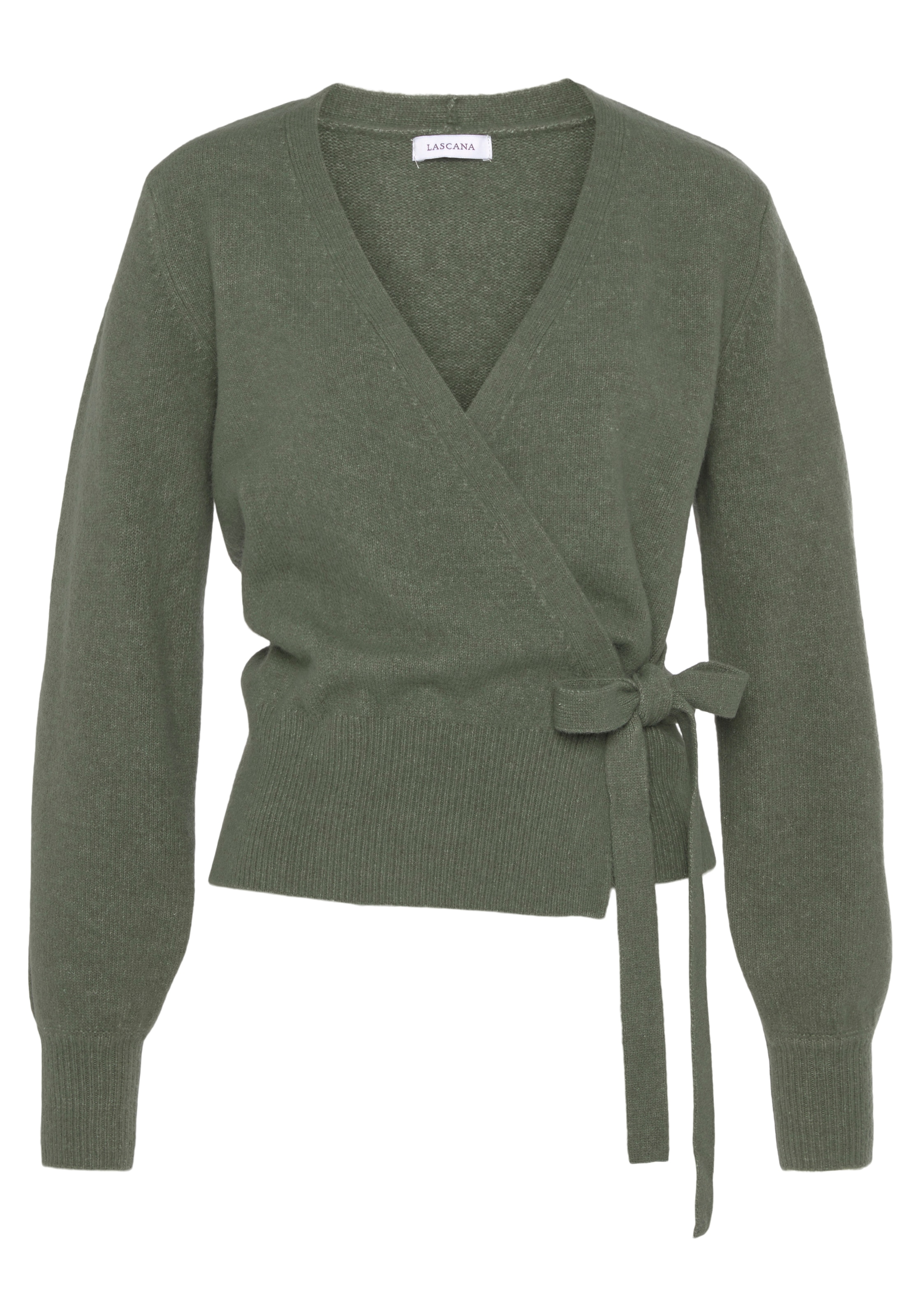 LASCANA Wickelstrickjacke »-Strickjacke mit Bindeband«, und breitem Rippbündchen, Loungewear