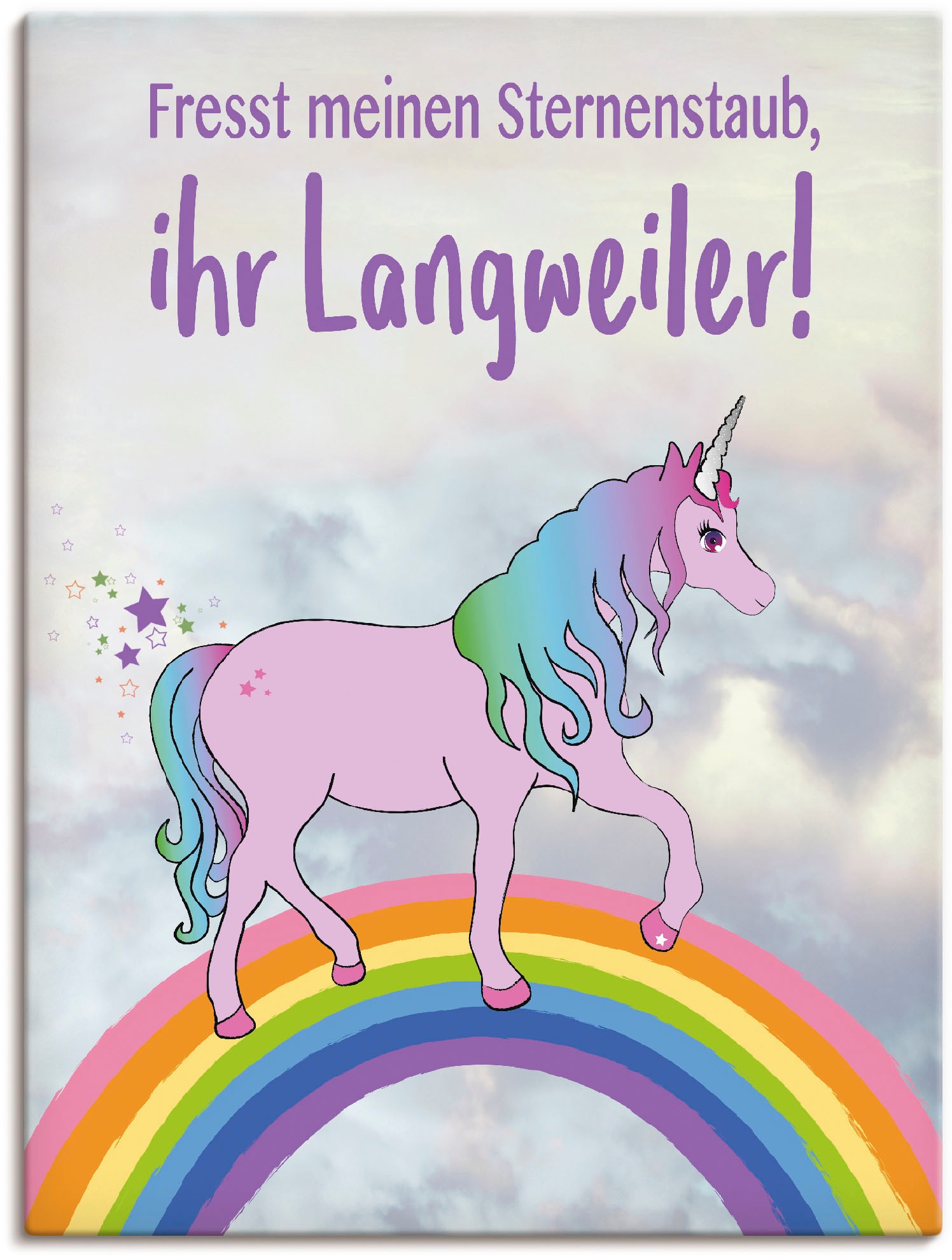 Artland Leinwandbild "Einhorn fresst meinen Sternenstaub", Animal Fantasy, (1 St.), auf Keilrahmen gespannt