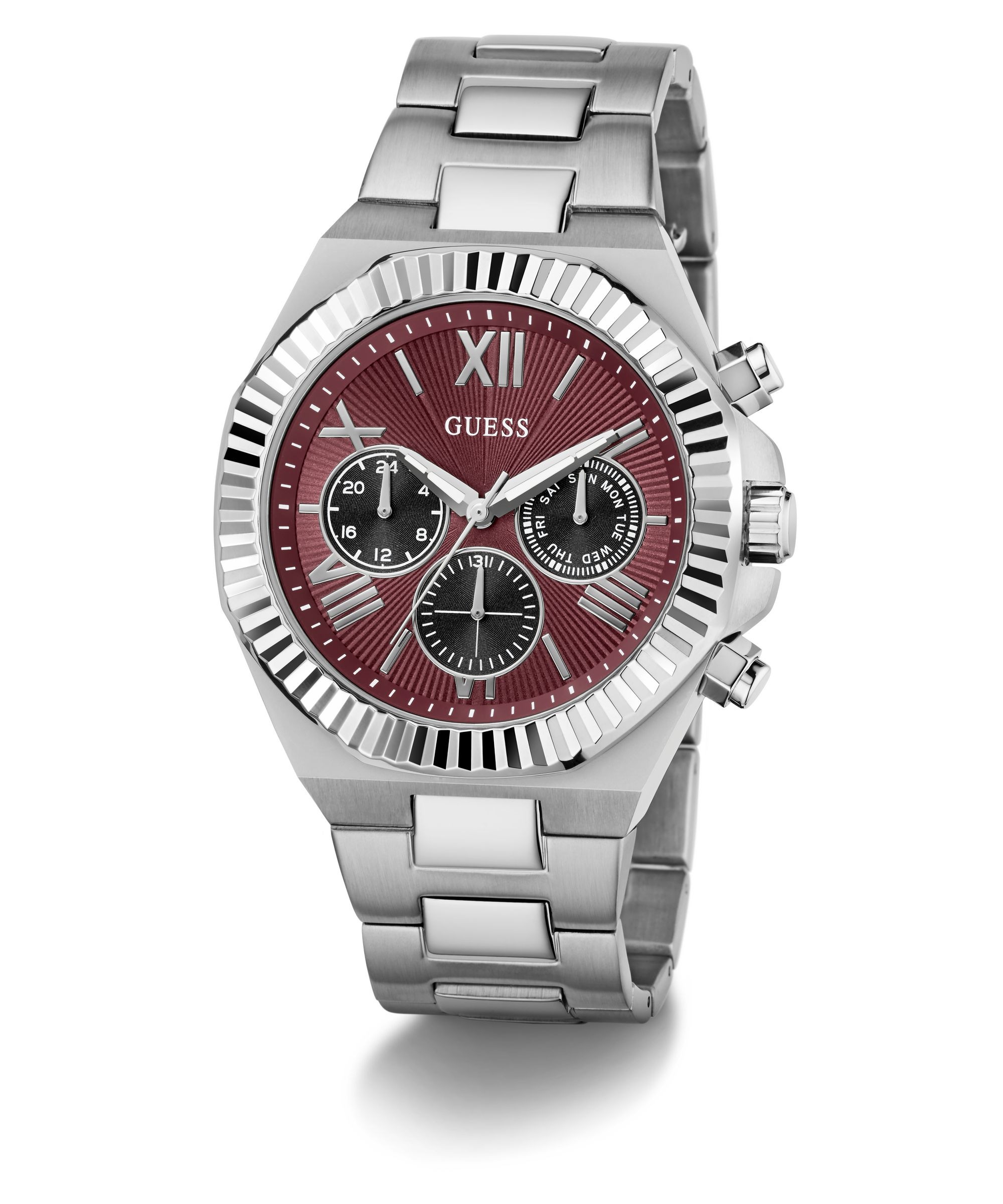 Guess Quarzuhr »GUESS-EQUITY« Armbanduhr, Herrenuhr, Edelstahlarmband, analog, Wochentag, Tag