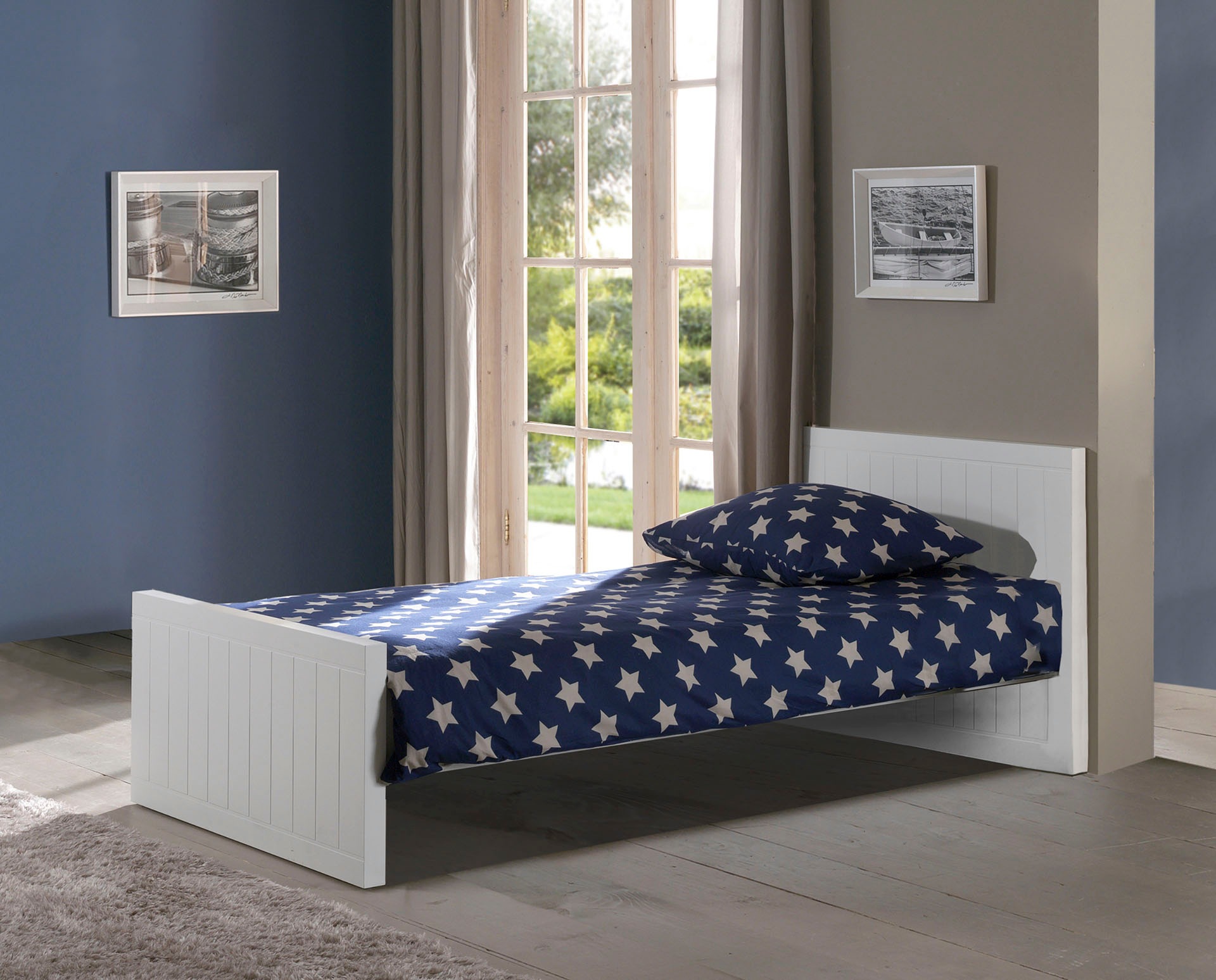 Vipack Einzelbett »Robin, Liegefläche 90/200 cm, MDF weiß lackiert, gradliniges Desin«, (B/H/T ca. 210x76,5x95cm, ohne Lattenrost, Kopf-/Fußteil 58 mm stark)