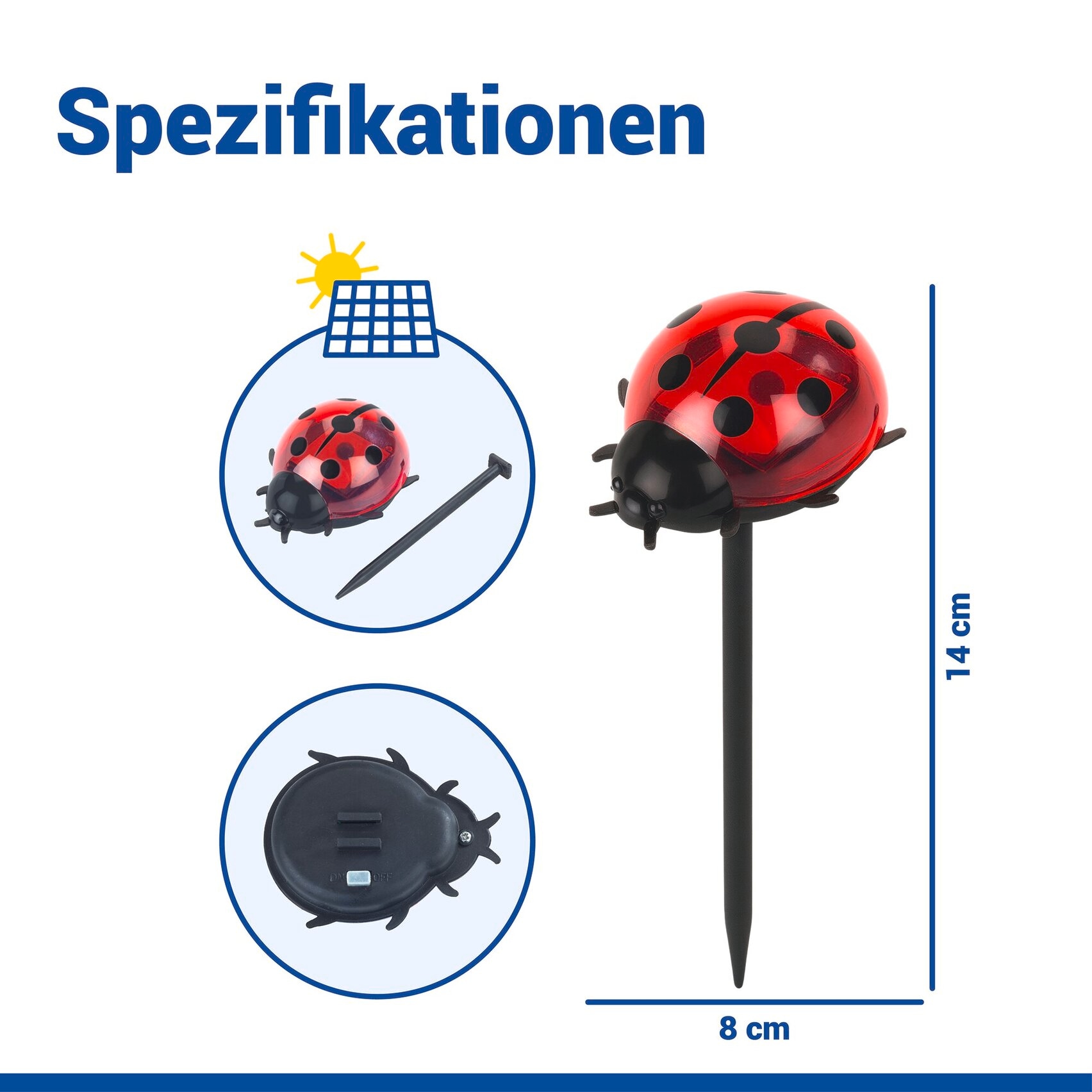Maximex LED Gartenleuchte »Modell Marienkäfer« 4 Stk. Warmweiß Beetstecker, solarbetriebene Gartenbeleuchtung, leuchtet bis zu 10 Std