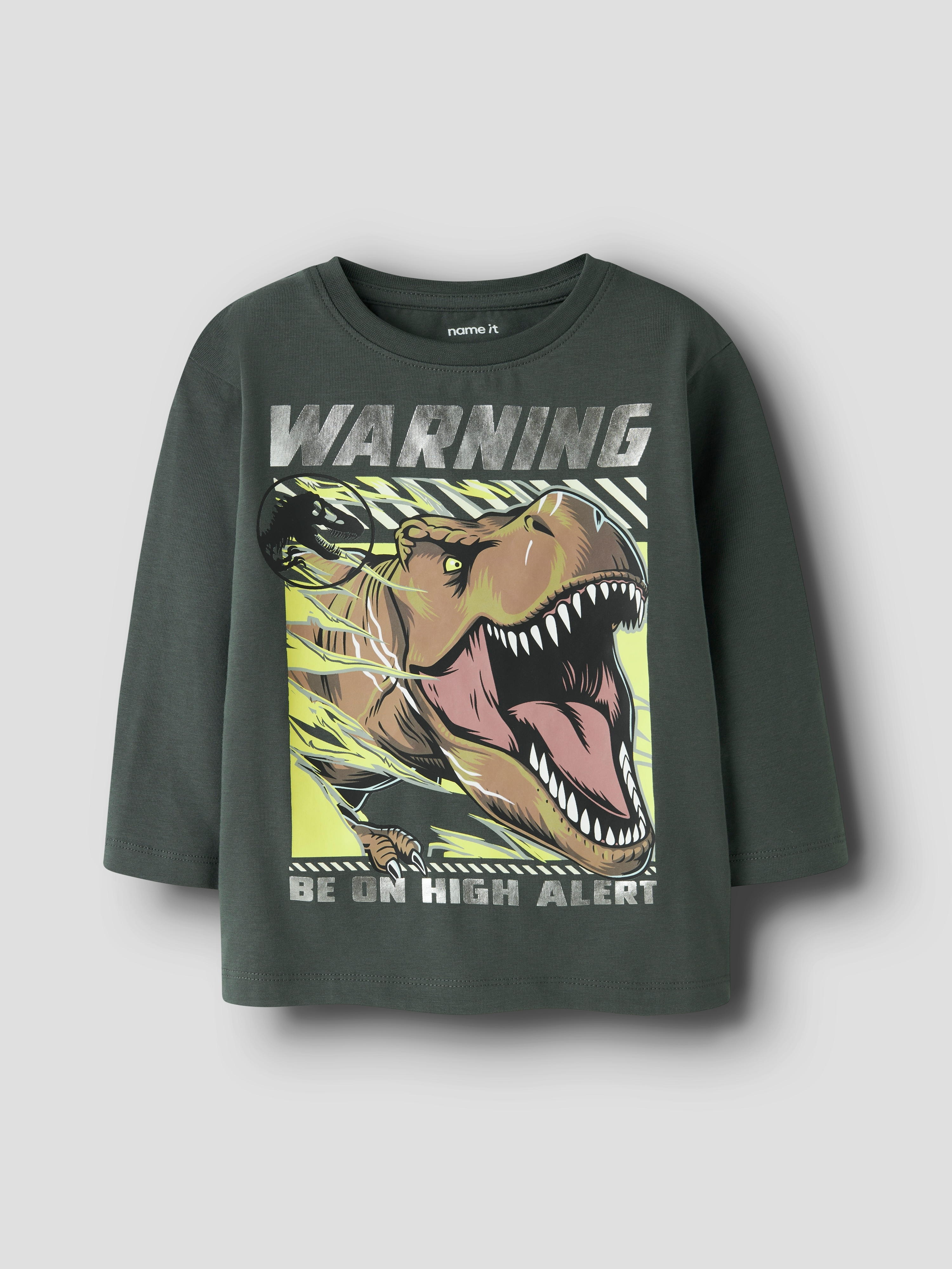 Name It T-Shirt "NMMJIM JURASSIC LS NREG TOP BOX NOOS SKY" Baumwollmischung, regular fit