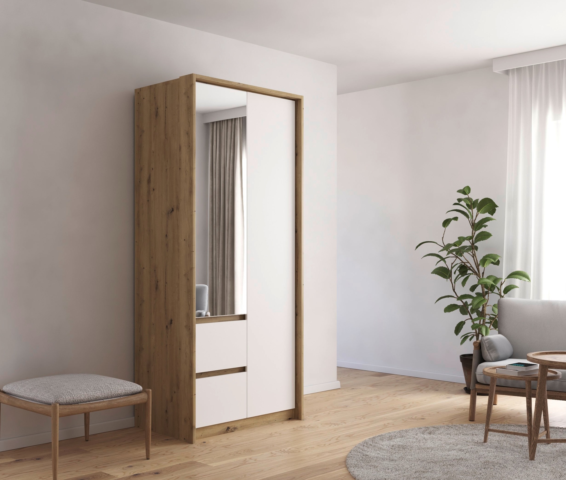 rauch Drehtürenschrank »Mainz mit Spiegel und Passepartout« optional mit Beleuchtung, Außentüren mit Push-to-Open Funktion