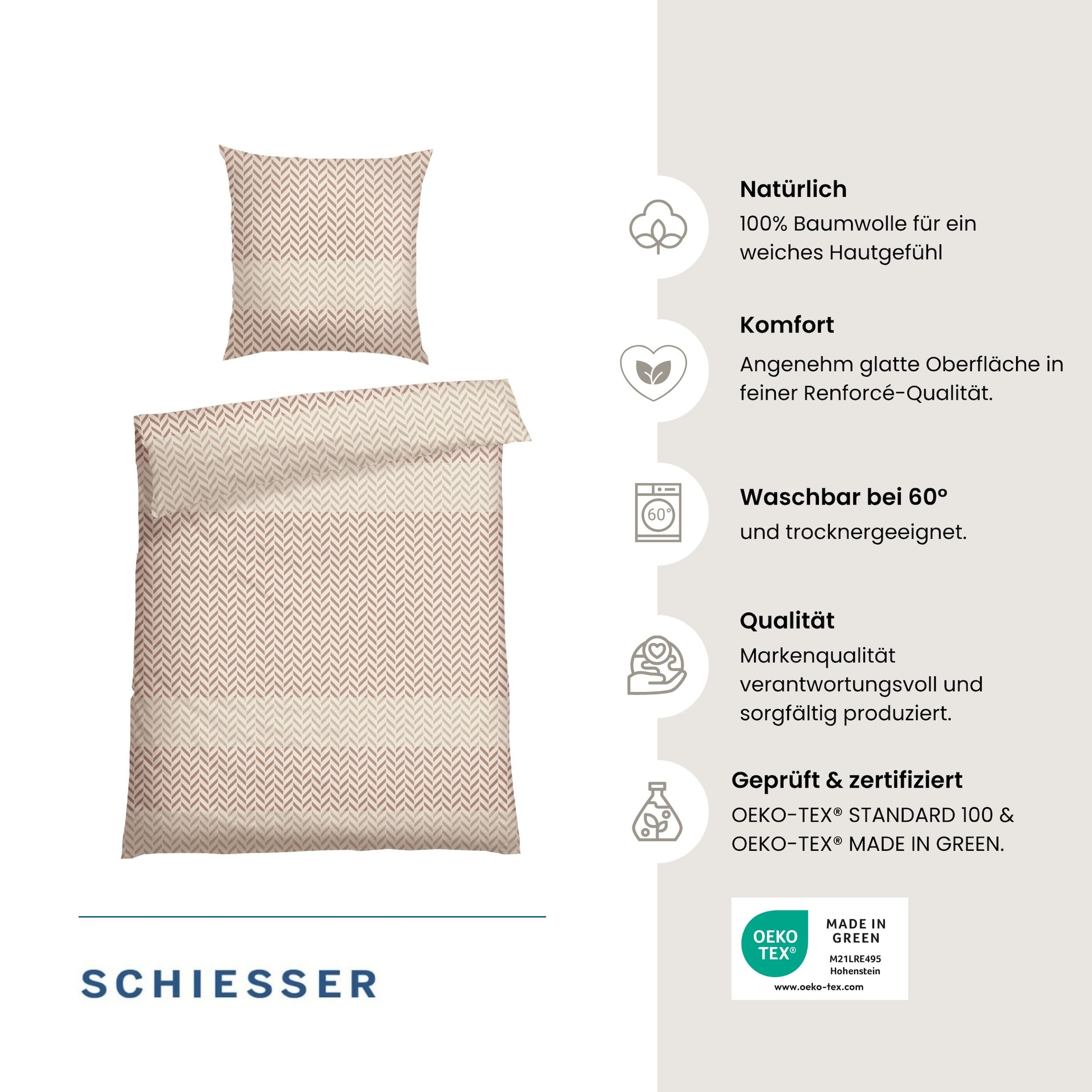 Schiesser Bettwäsche »Maribel aus weicher Baumwolle mit unaufgeregtem Fischgrätmuster« 2 Stk. OEKO-TEX® MADE IN GREEN