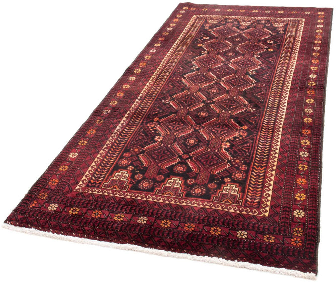 morgenland Hochflor-Läufer "Belutsch Durchgemustert Rosso scuro 216 x 102 cm", rechteckig, Handgeknüpft