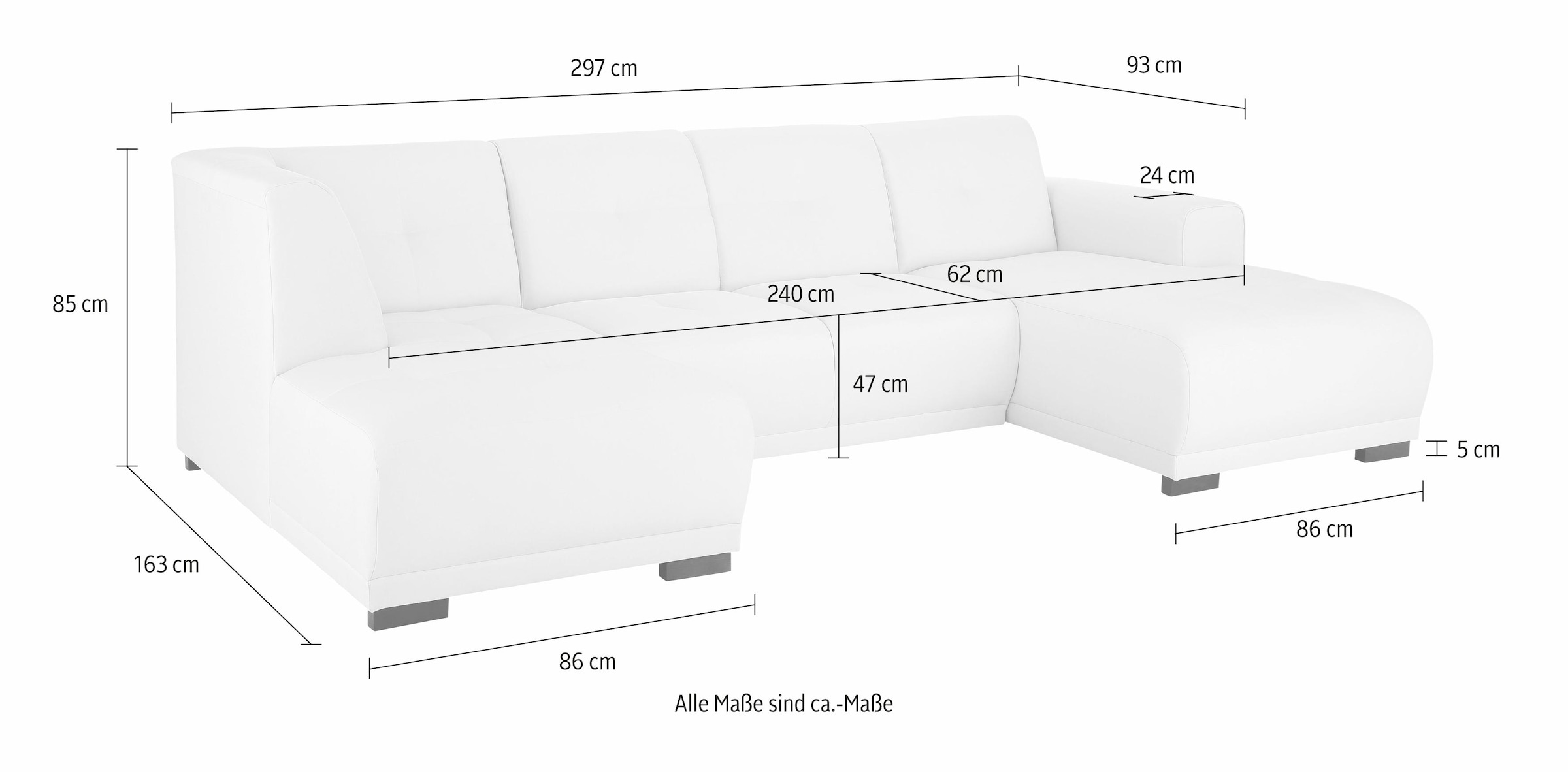 Home affaire Wohnlandschaft »Langeland U-Form«, incl. 2 Zierkissen, Recamiere wahlweise links oder rechts