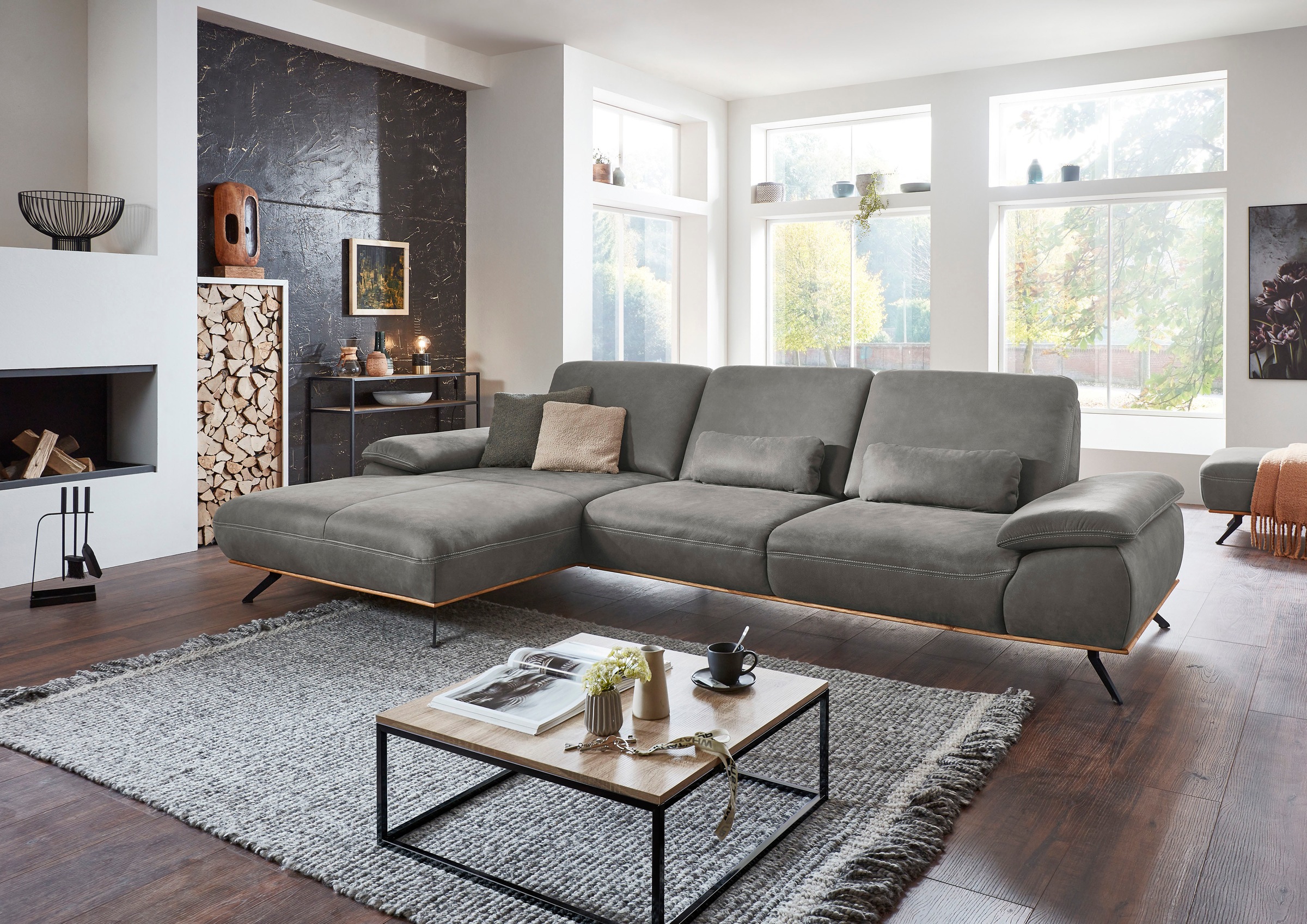 Die PlanBar Ecksofa "PN-EM18063 L-Form", wahlweise mit echt bezogenem Rücke günstig online kaufen