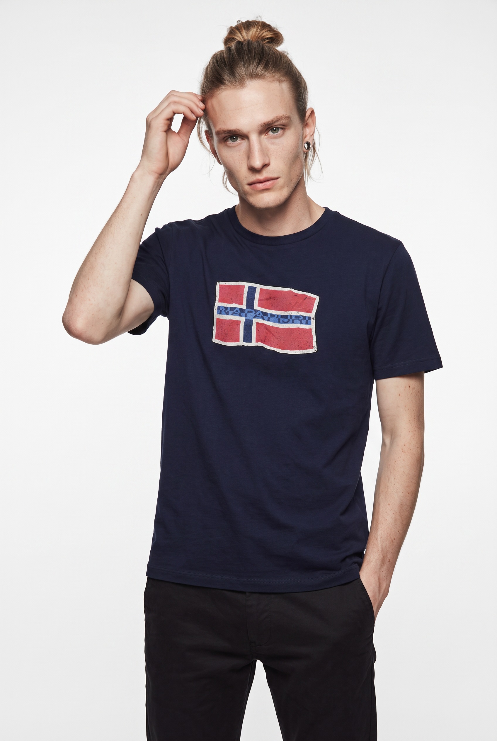 Napapijri T-Shirt mit Rundhalsausschnitt, Kurzarm, aus Baumwolle, gerader Abschluss
