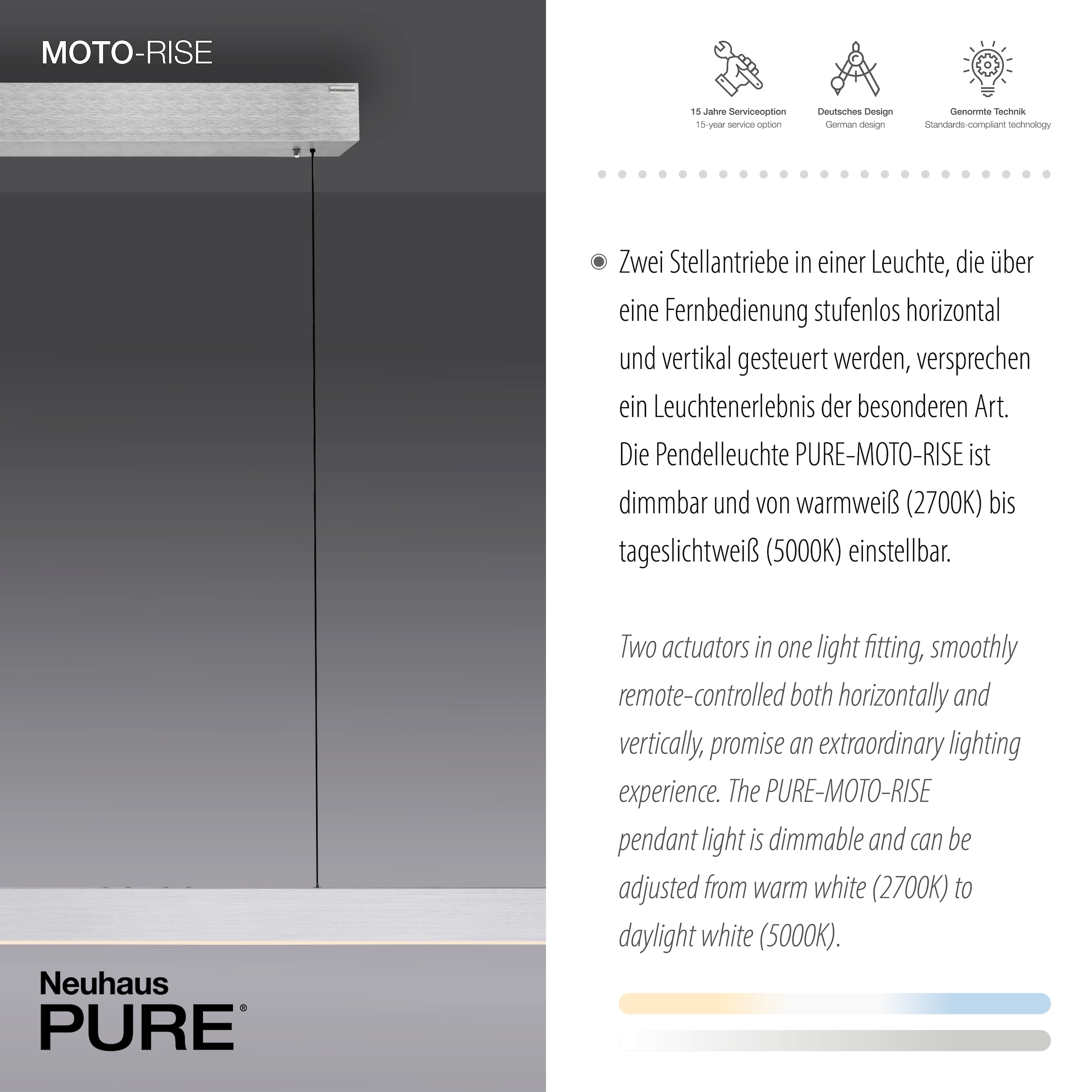 Neuhaus PURE LED Pendelleuchte »PURE Moto-Rise« LED-Board 1 Stk. warmweiß - kaltweiß e-LIFT® Funktion, e-SLIDE® Funktion, Fernbedienung