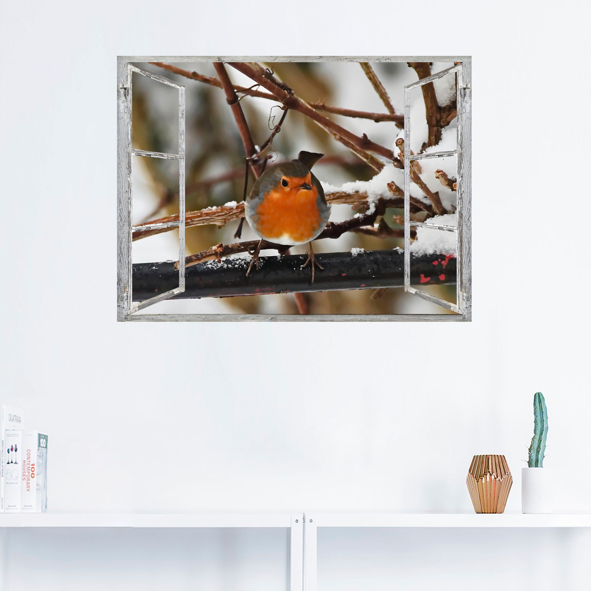 Artland Wandbild »Fensterbild - Rotkehlchen«, Vögel, (1 St.), als Poster, Wandaufkleber in verschied. Größen