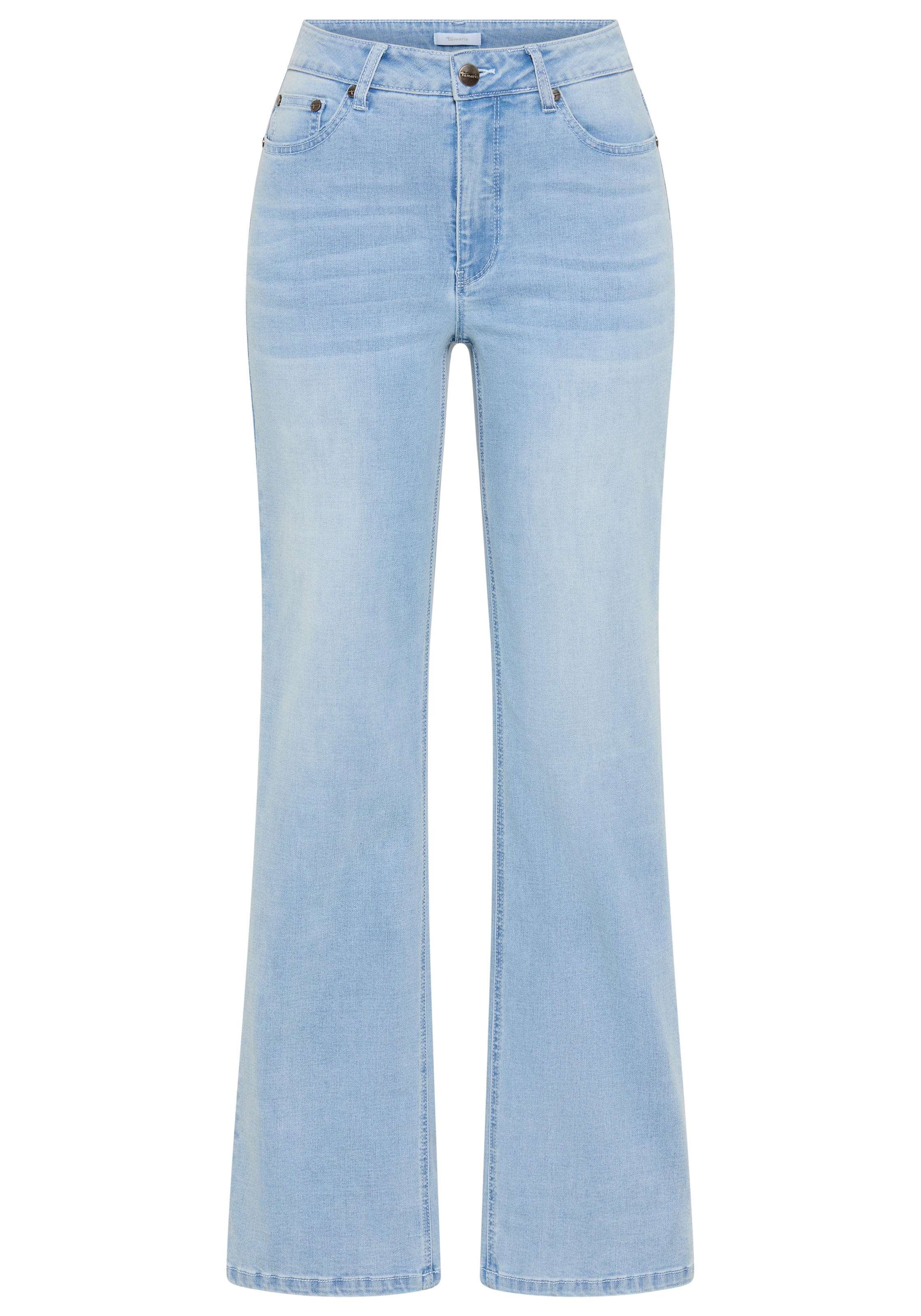 Tamaris Weite Jeans hohe Leibhöhe, langer Schnitt, mit Knopf-Applikationen