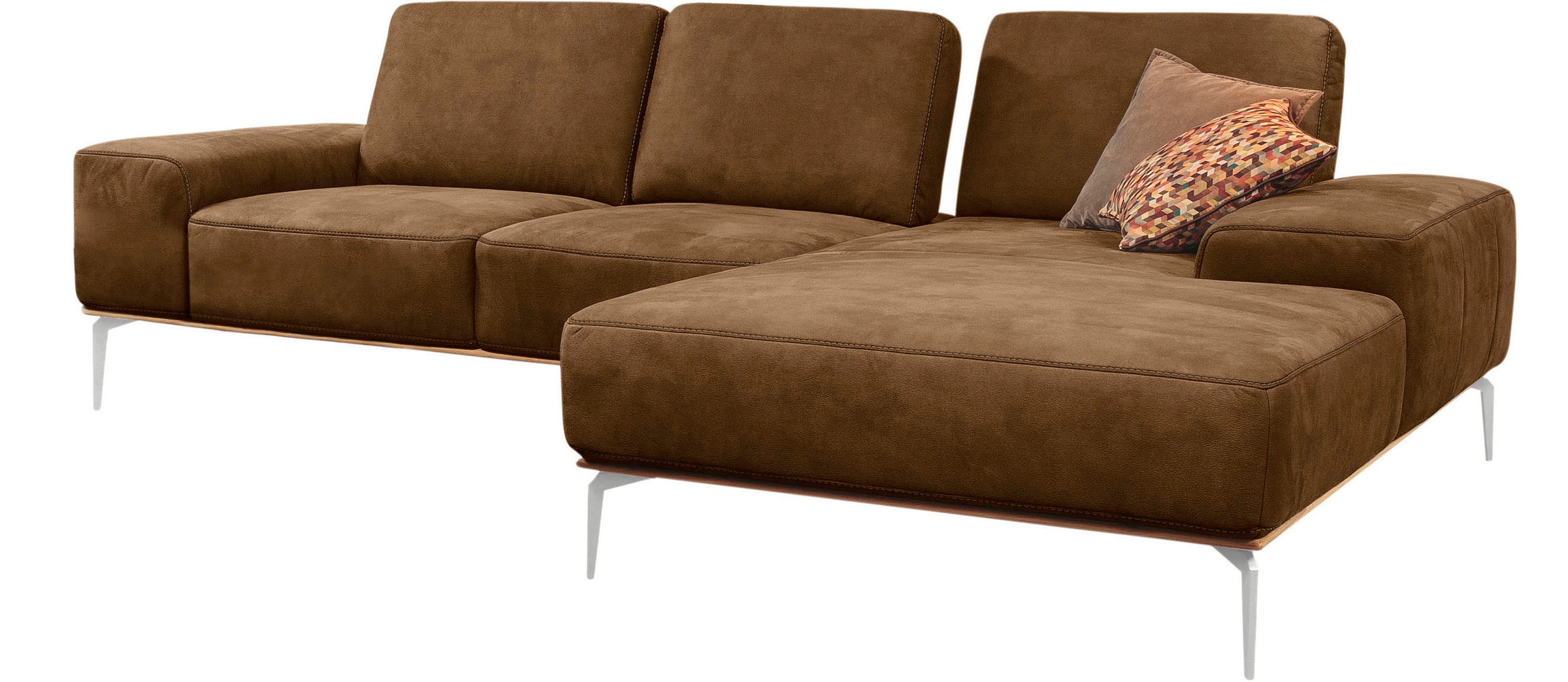 W.SCHILLIG Ecksofa »run, Designsofa mit tollem Sitzkomfort, L-Form«, mit elegantem Holzsockel, Füße in Chrom glänzend, Breite 279 cm