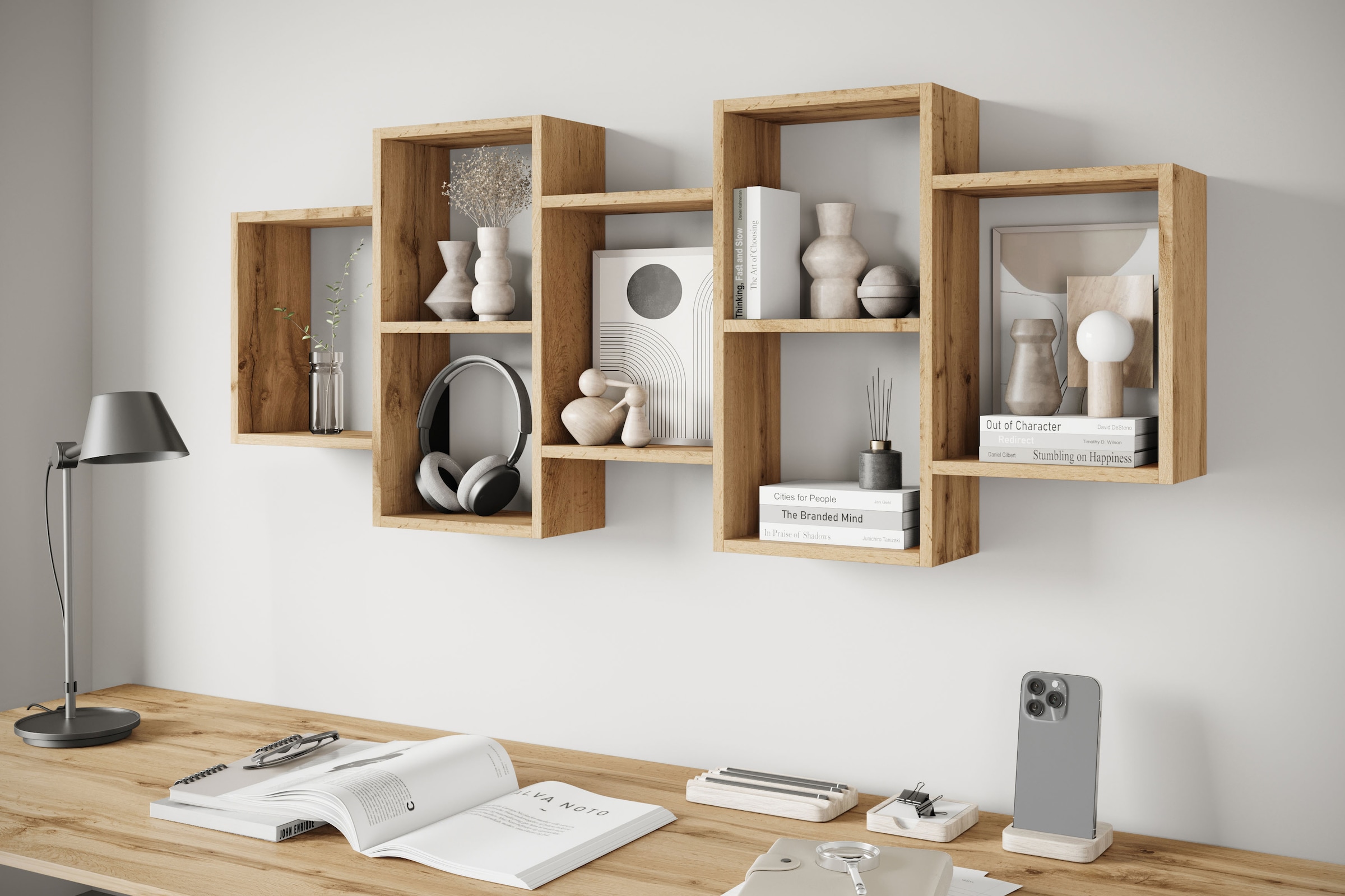 INOSIGN Wandboard »Wandregal Trio«, (1 St.), Stell- oder Hängeregal, 10 offene Fächer, flexibel montierbar