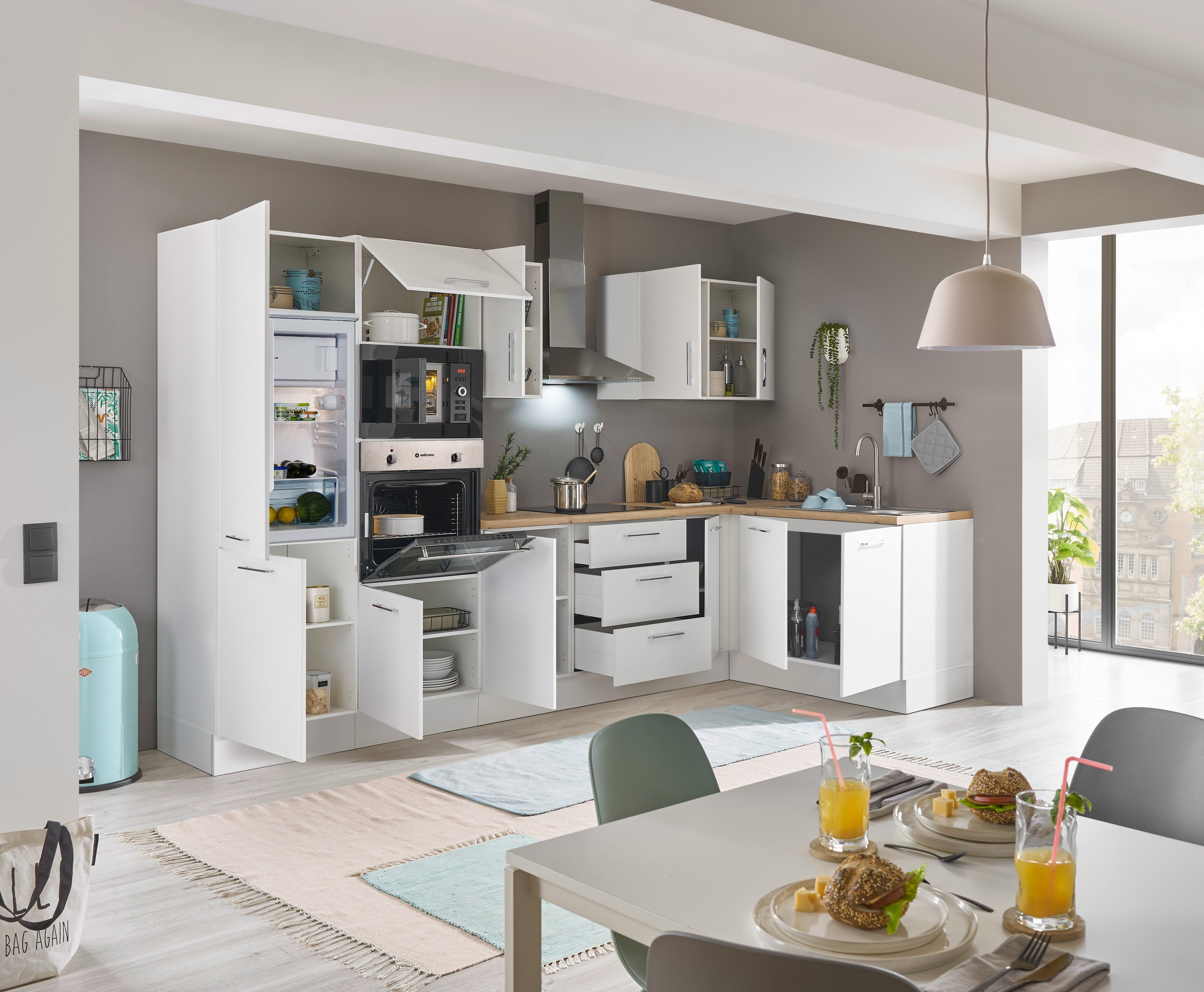 BASIC by Balculina Winkelküche »Turin«, Stellbreite 330x175 cm, wahlweise mit E-Geräten
