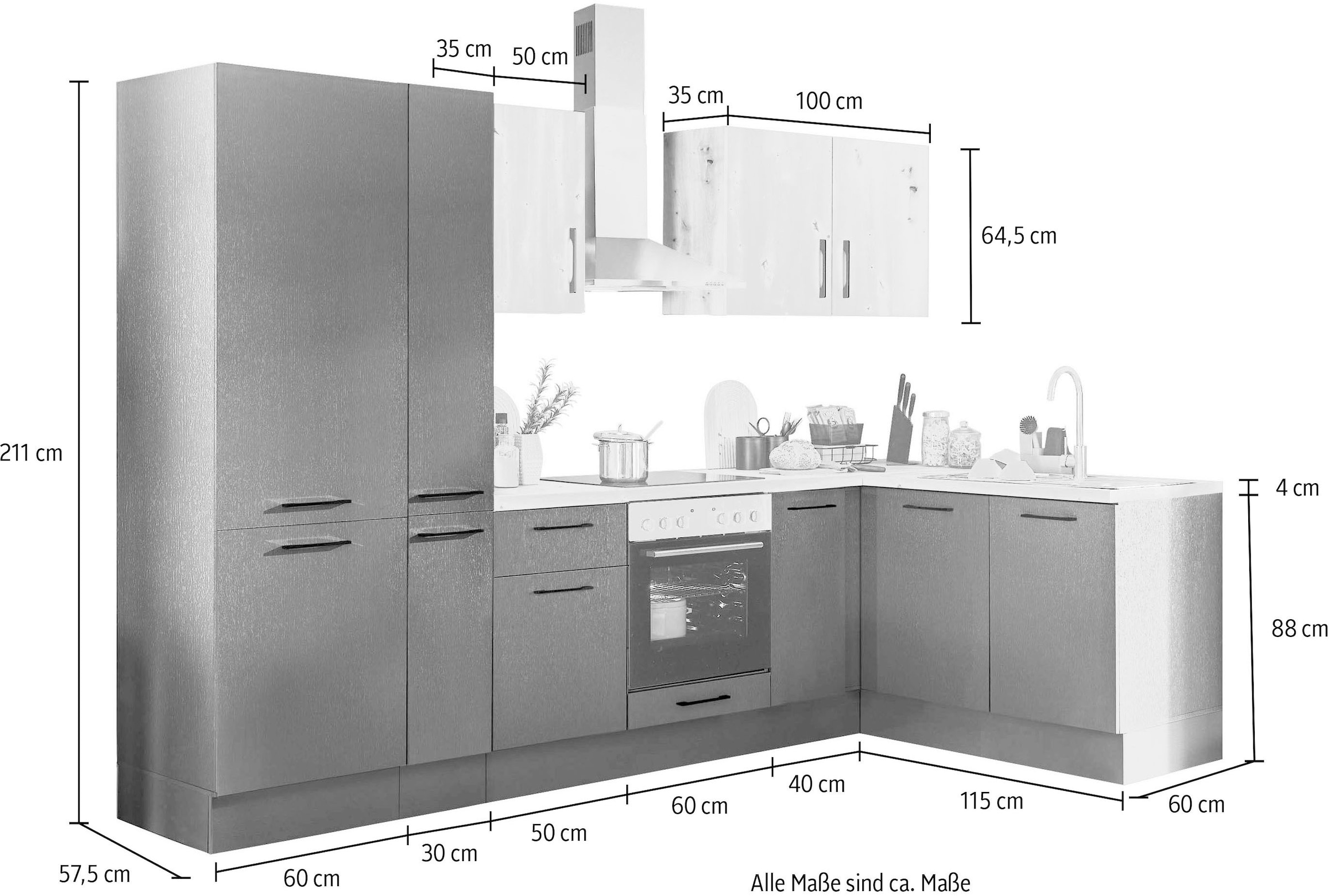 BASIC by Balculina Winkelküche »Turin«, Stellbreite 300x175 cm, wahlweise mit E-Geräten