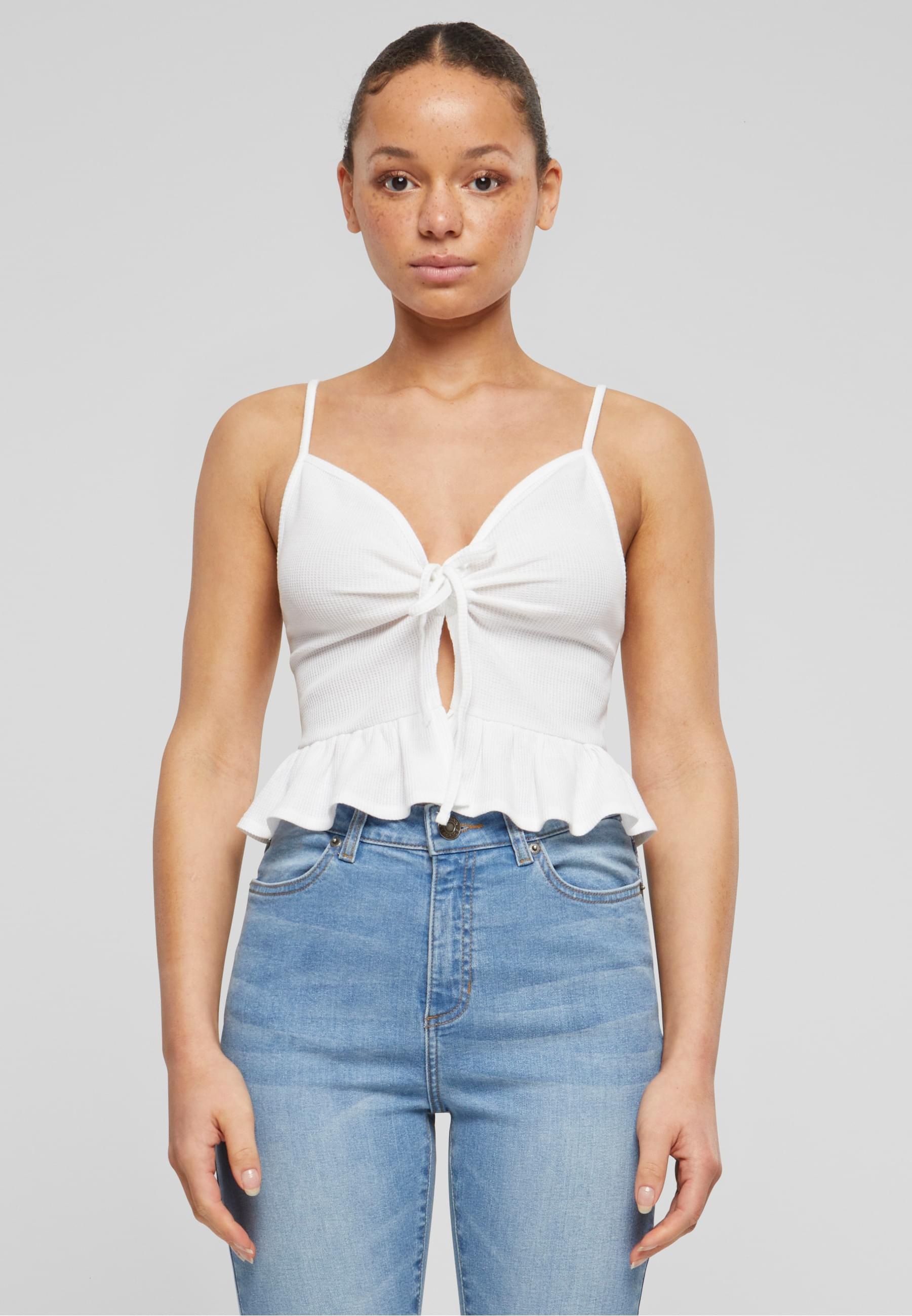 URBAN CLASSICS T-Shirt-BH »Urban Classics Damen Ladies Waffle Pique Ruffle Top«