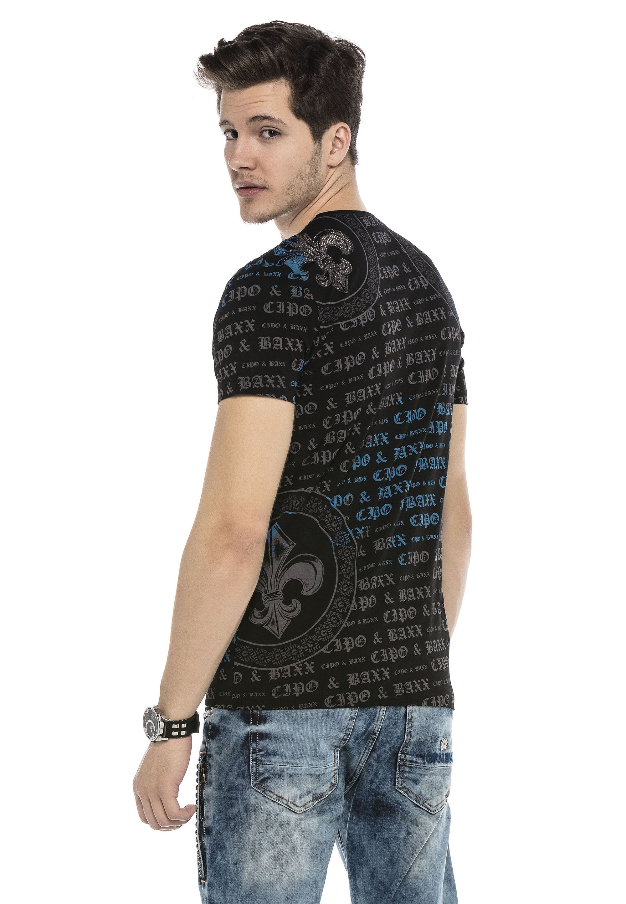 Cipo & Baxx T-Shirt »T-Shirt«, Alloverprint mit Markenschriftzug