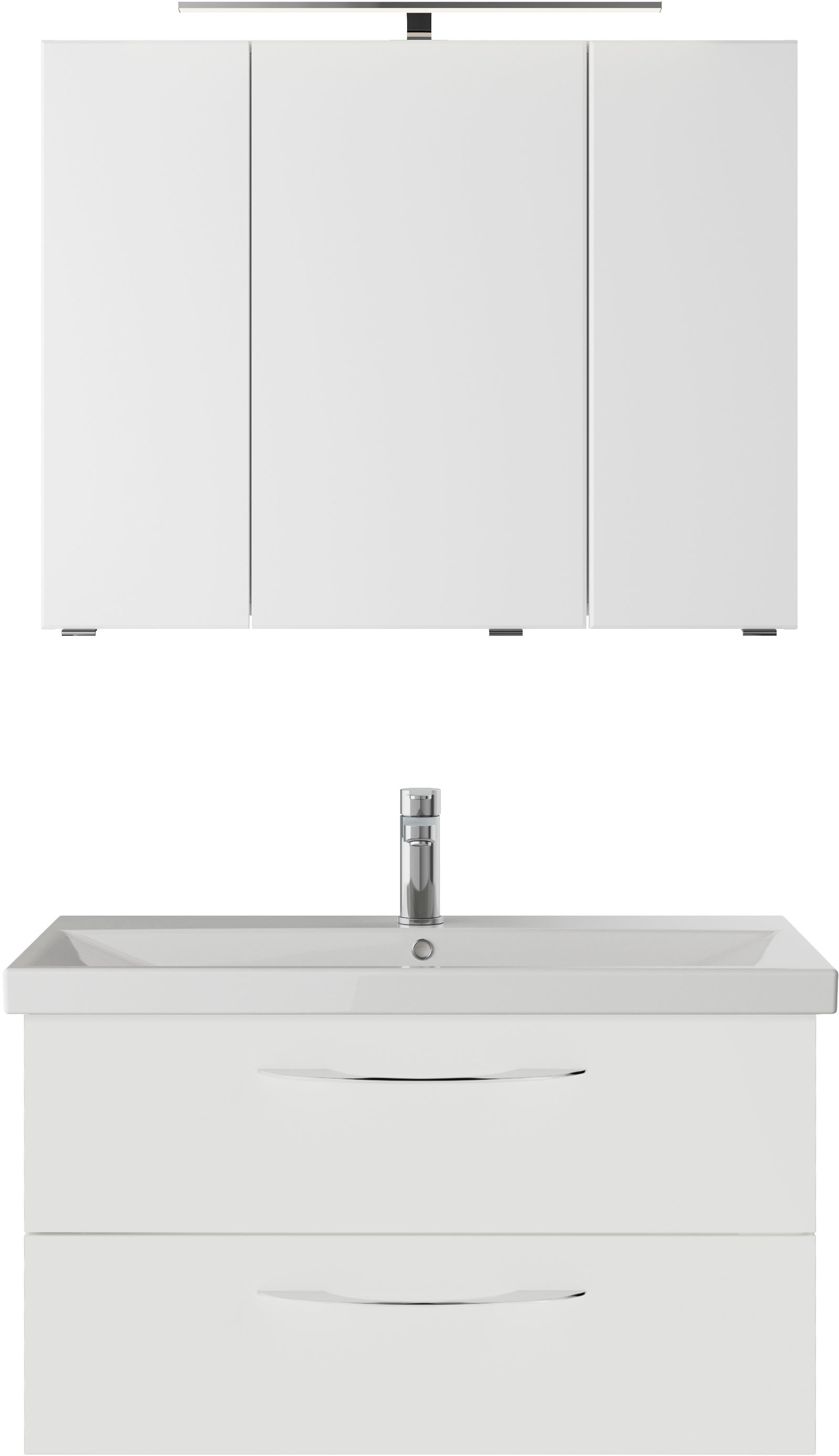 Saphir Badmöbel-Set »Serie 4035 2-teilig, Keramikwaschtisch mit LED-Spiegelschrank«, (Set), 90 cm breit, inkl. Türdämpfer, 2 Schubladen, 3 Türen, 6 Einlegeböden