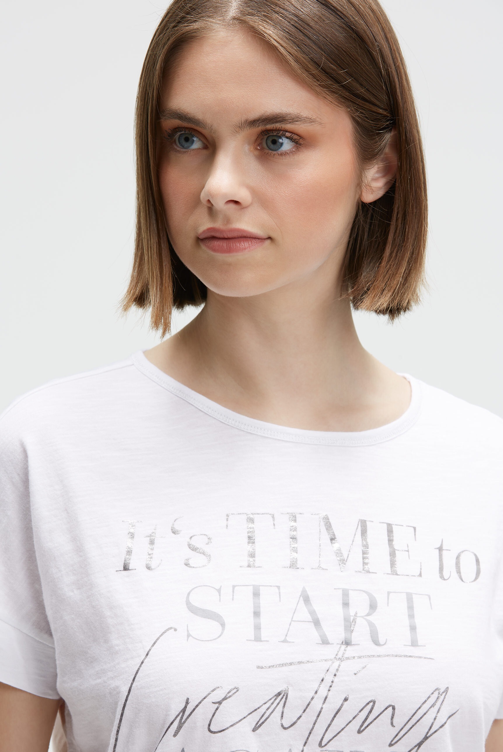 SOCCX Rundhalsshirt mit Bindeband am Saum