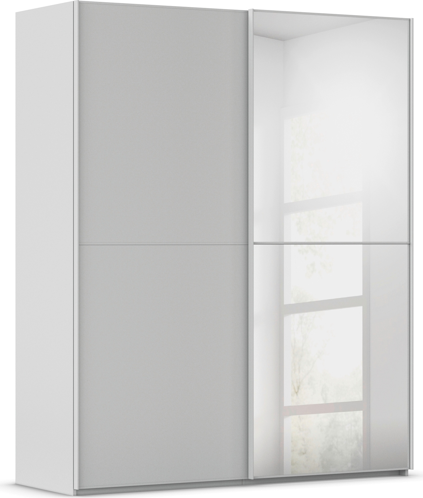 rauch Schwebetürenschrank "Kleiderschrank Schrank Garderobe Schlafzimmerschrank SCALE-DUO" edle zweigeteilte Türen, Spiegel und 3 Zierleisten MADE IN GERMANY