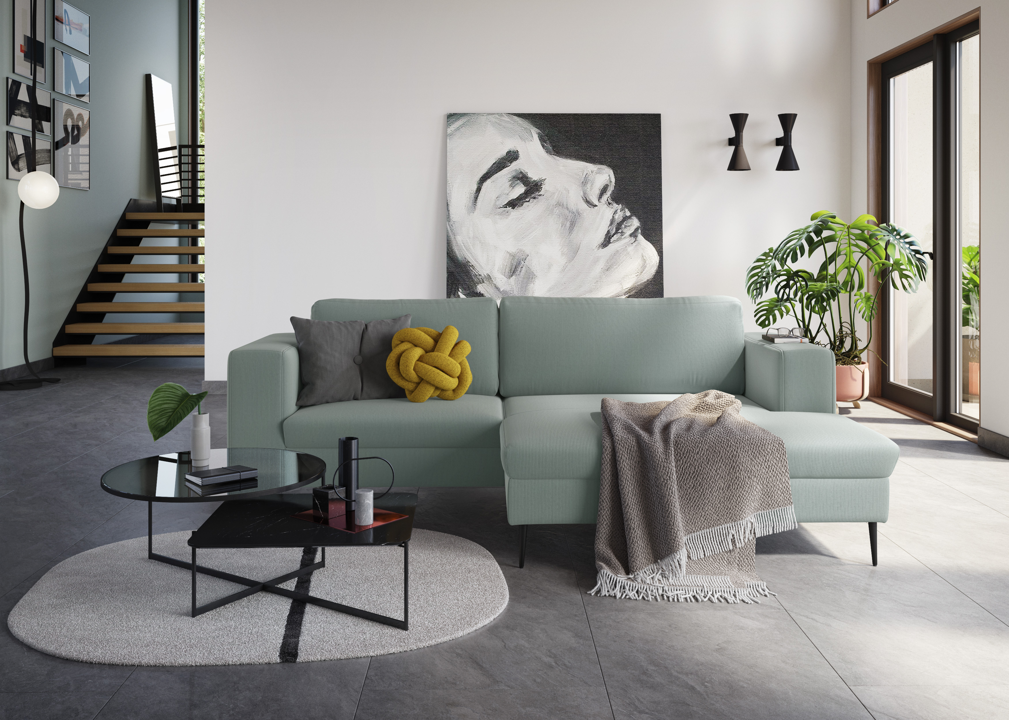 DOMO collection Ecksofa "Modica kompakt und elegant, Breite 244, L-Form" Auch in Cord, Fußhöhe passend für gängige Saugroboter