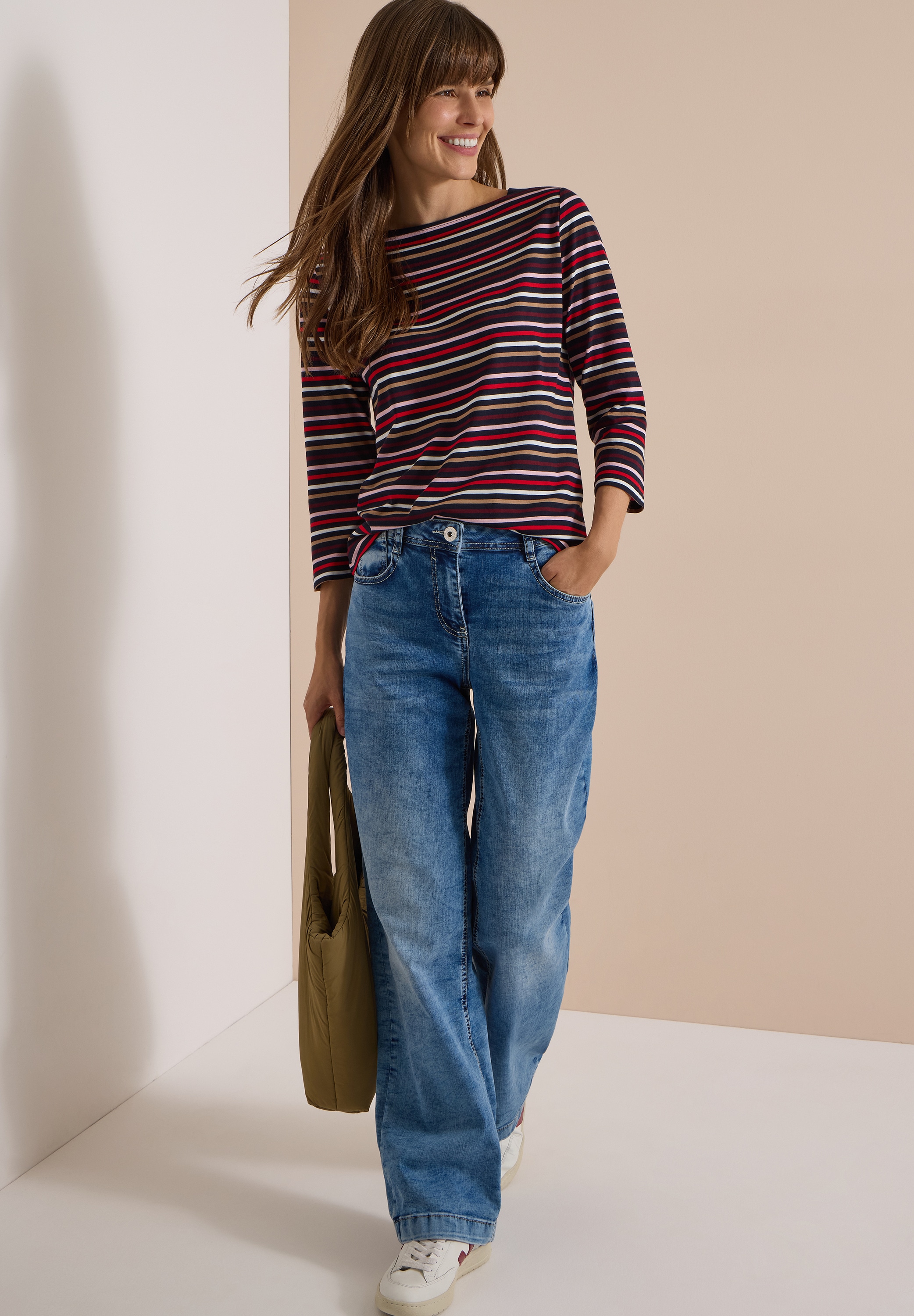 Cecil 3/4-Arm-Shirt mit Boat Neck und Streifen