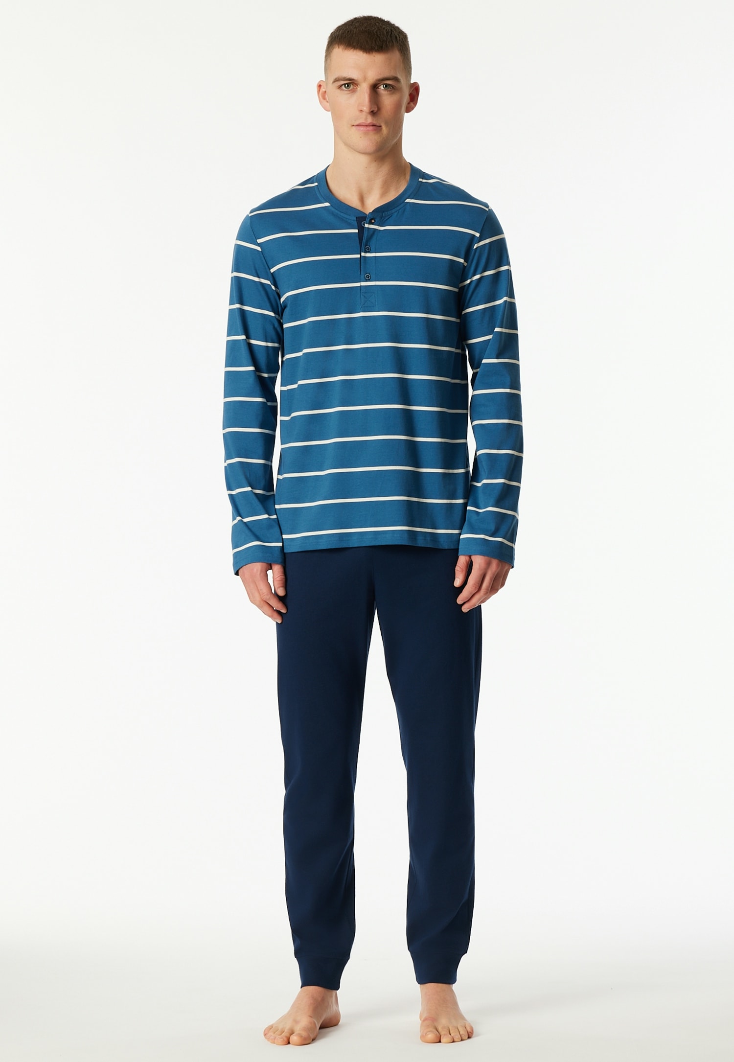 Schiesser Schlafanzug »Casual Nightwear« 2 tlg. Knopfleiste, Bindeband, Langarm, Baumwolle, Single Jersey