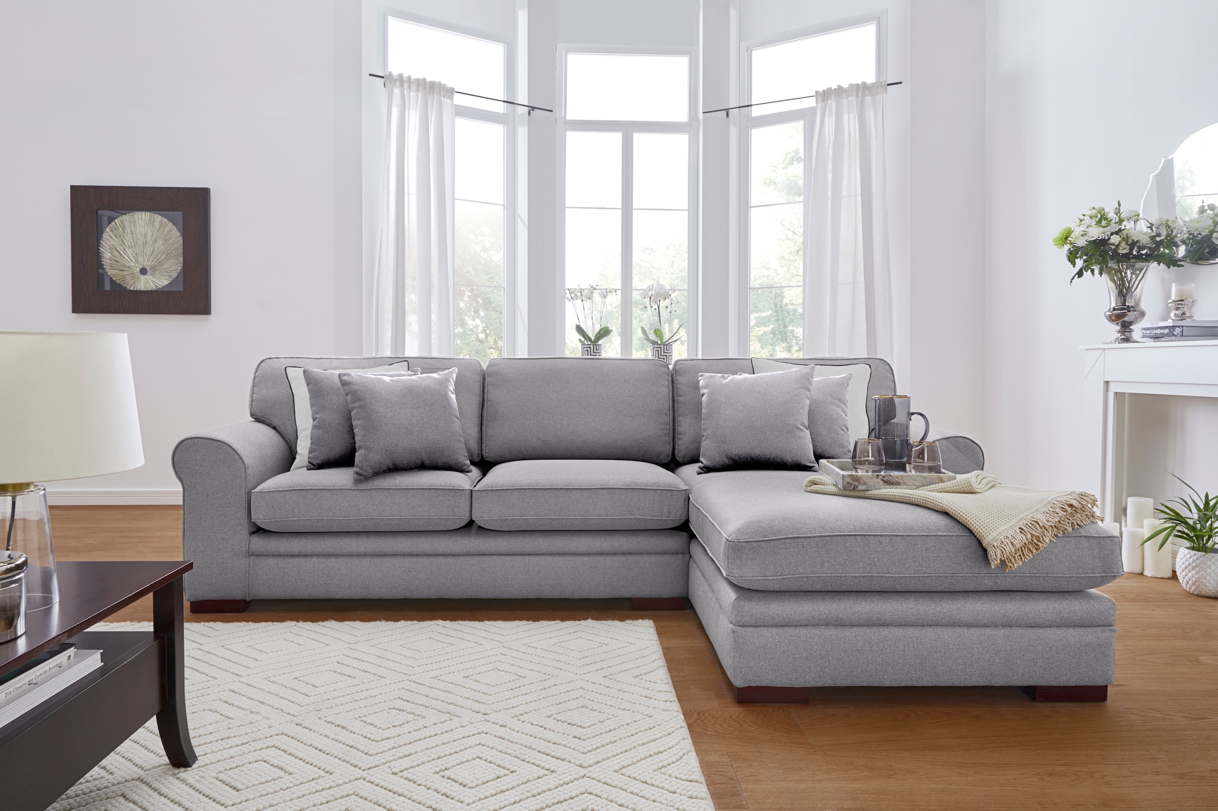 Home affaire Ecksofa »Broughton L-Form«, weicher Sitzkomfort, incl. 4 Zierkissen, Keder