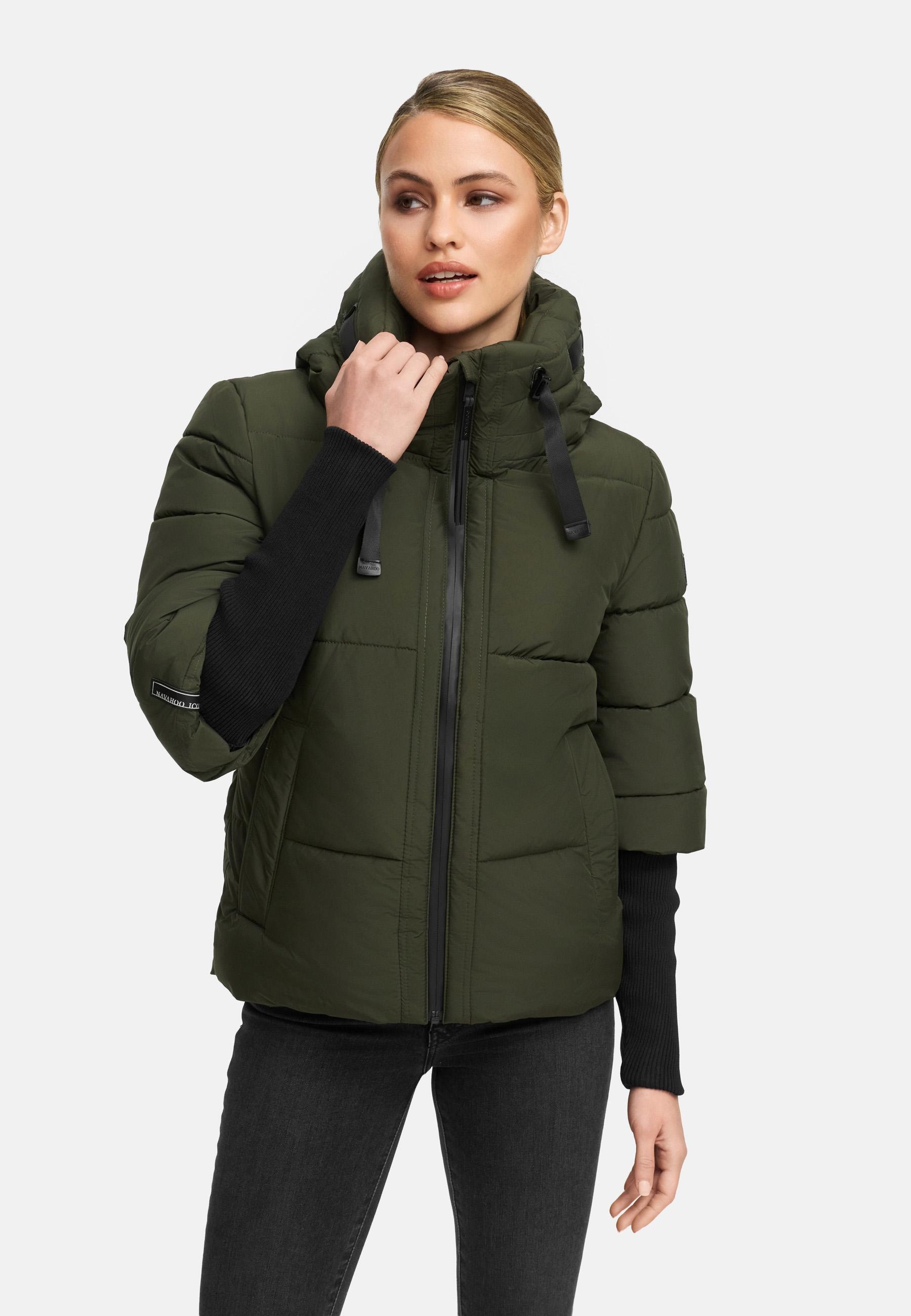 Navahoo Steppjacke »Lotusherz XIV«, mit Kapuze, Warme gesteppte Winterjacke mit Rippstrickärmeln