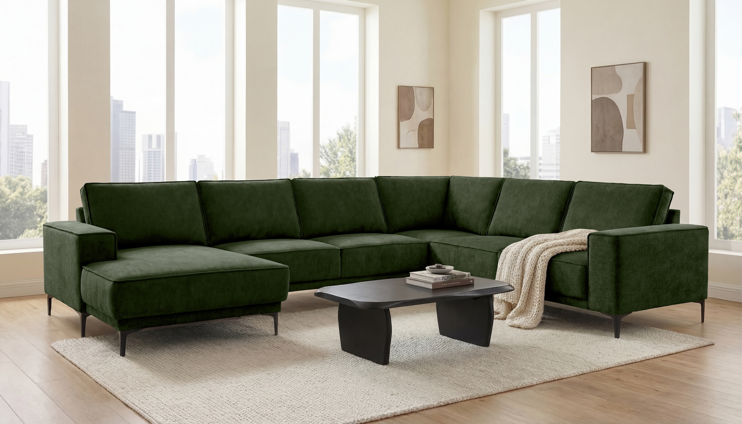 OTTO home Wohnlandschaft "OLAND Bouclé U-Form, XXL, B: 342 cm, Skandi-Design" Skandi-Design in Struktur, Flachgewebe, Luxus-Microfaser, Boucle