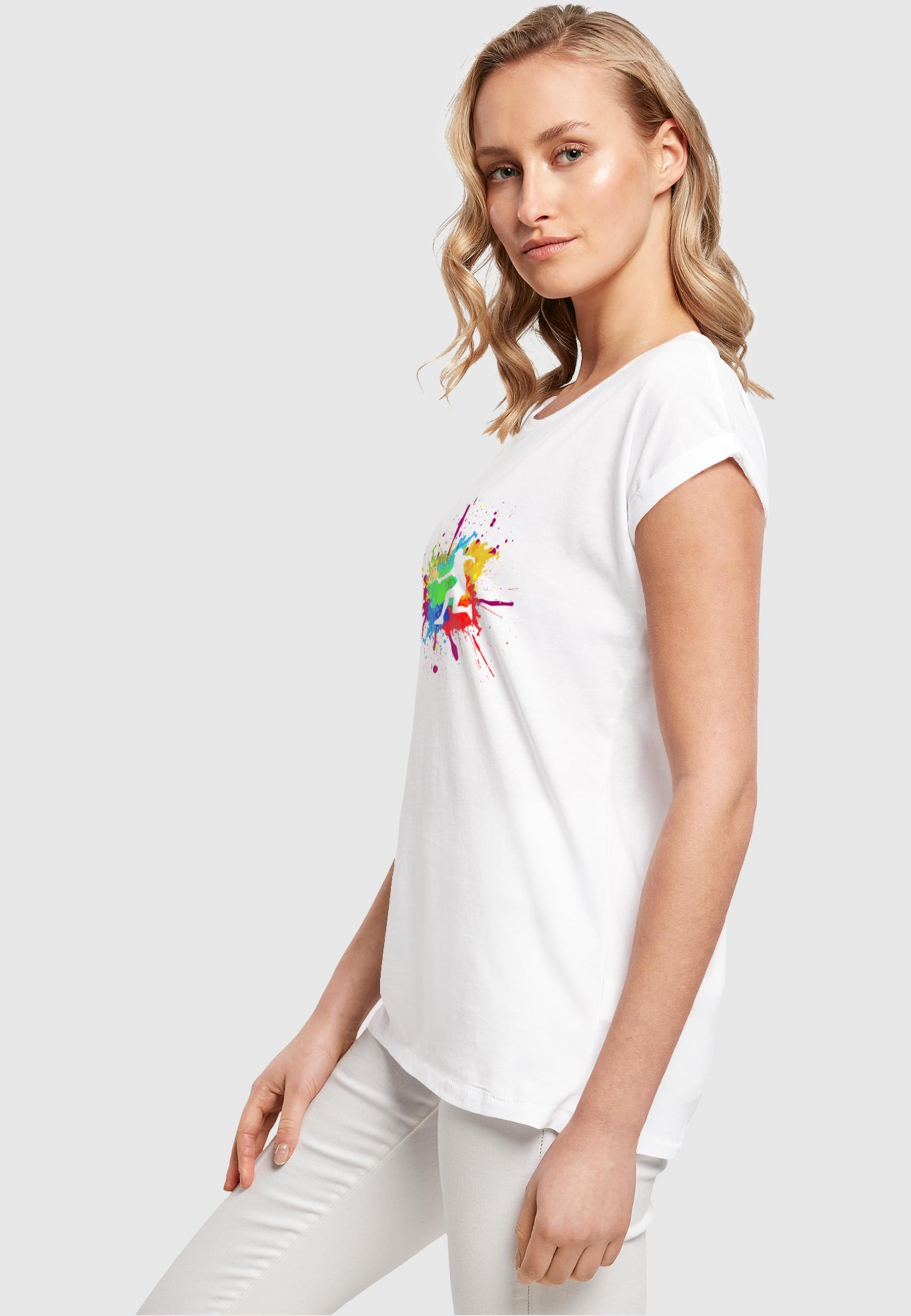 Merchcode T-Shirt »Merchcode Damen Ladies Color Splash Player Extended Shoulder Tee«, (1 tlg.)