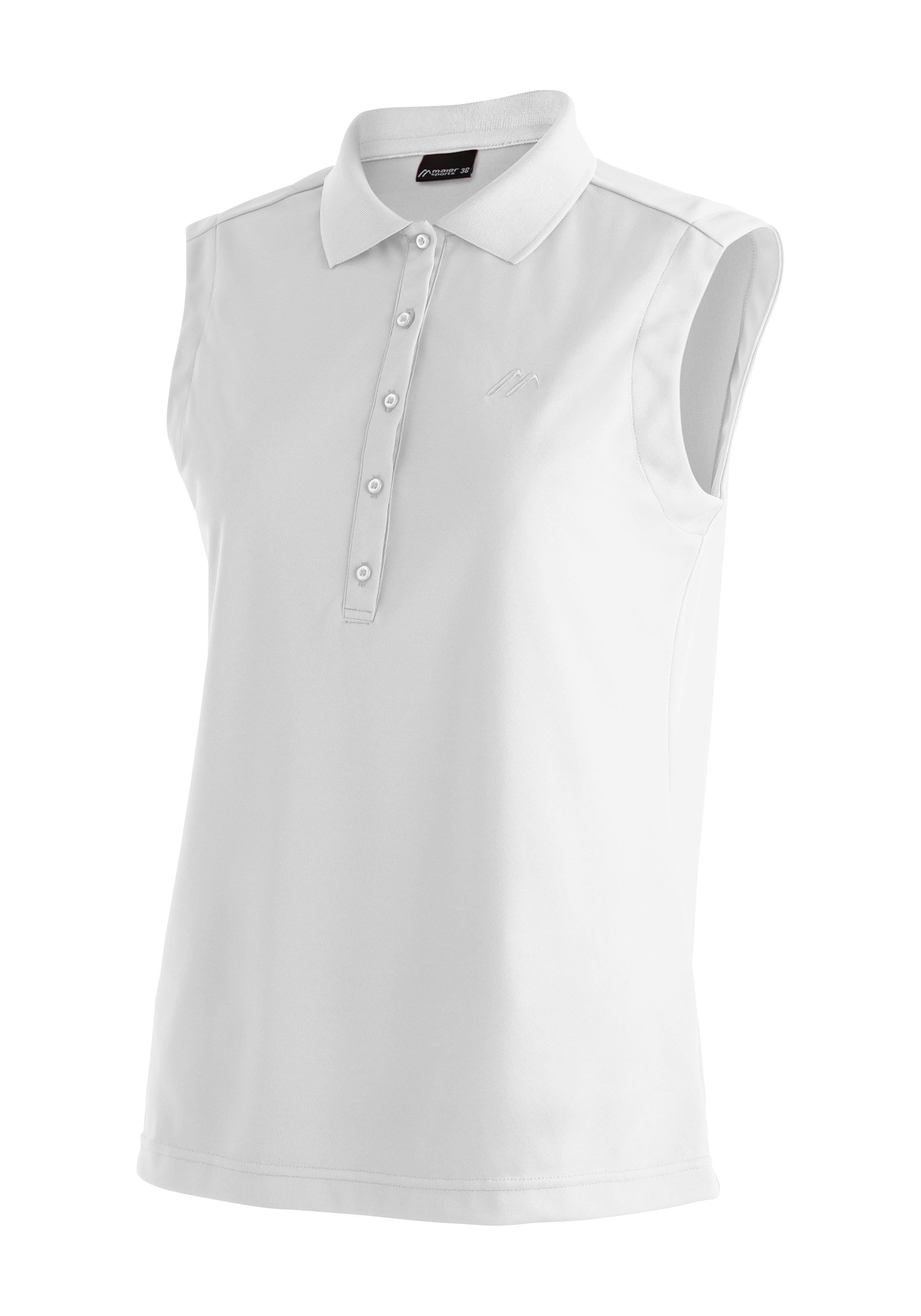 Poloshirt MAIER SPORTS "Ulrike sleeveless", Damen, Gr. 48, weiß, 100% Polyester, Shirts, Damen Polo, leichtes Shirt, ärmelloses Funktionsshirt, Regular Fit