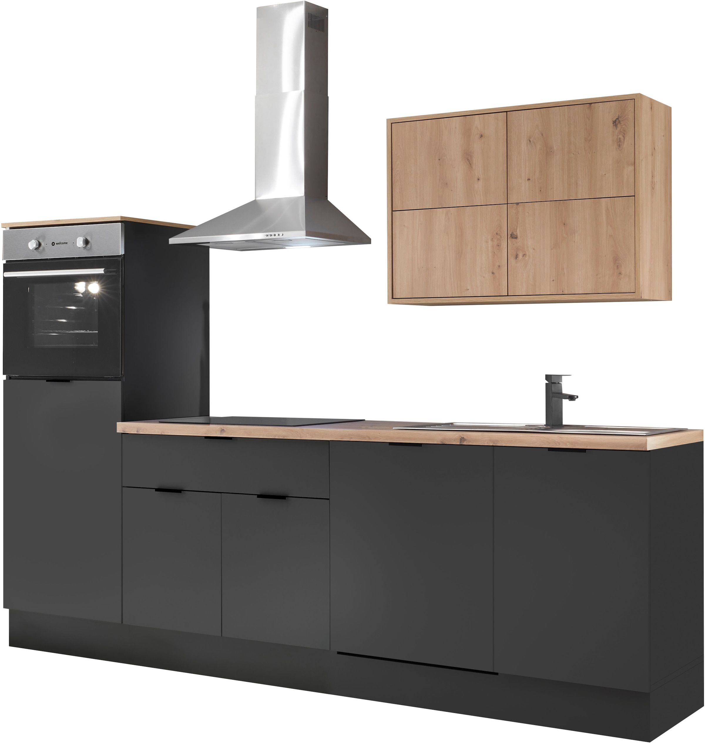 KOCHSTATION Küchenzeile »KS-Georgia, mit 38mm starker Arbeitsplatte«, Breite 260 cm, wahlweise mit E-Geräten und Kühlschrank