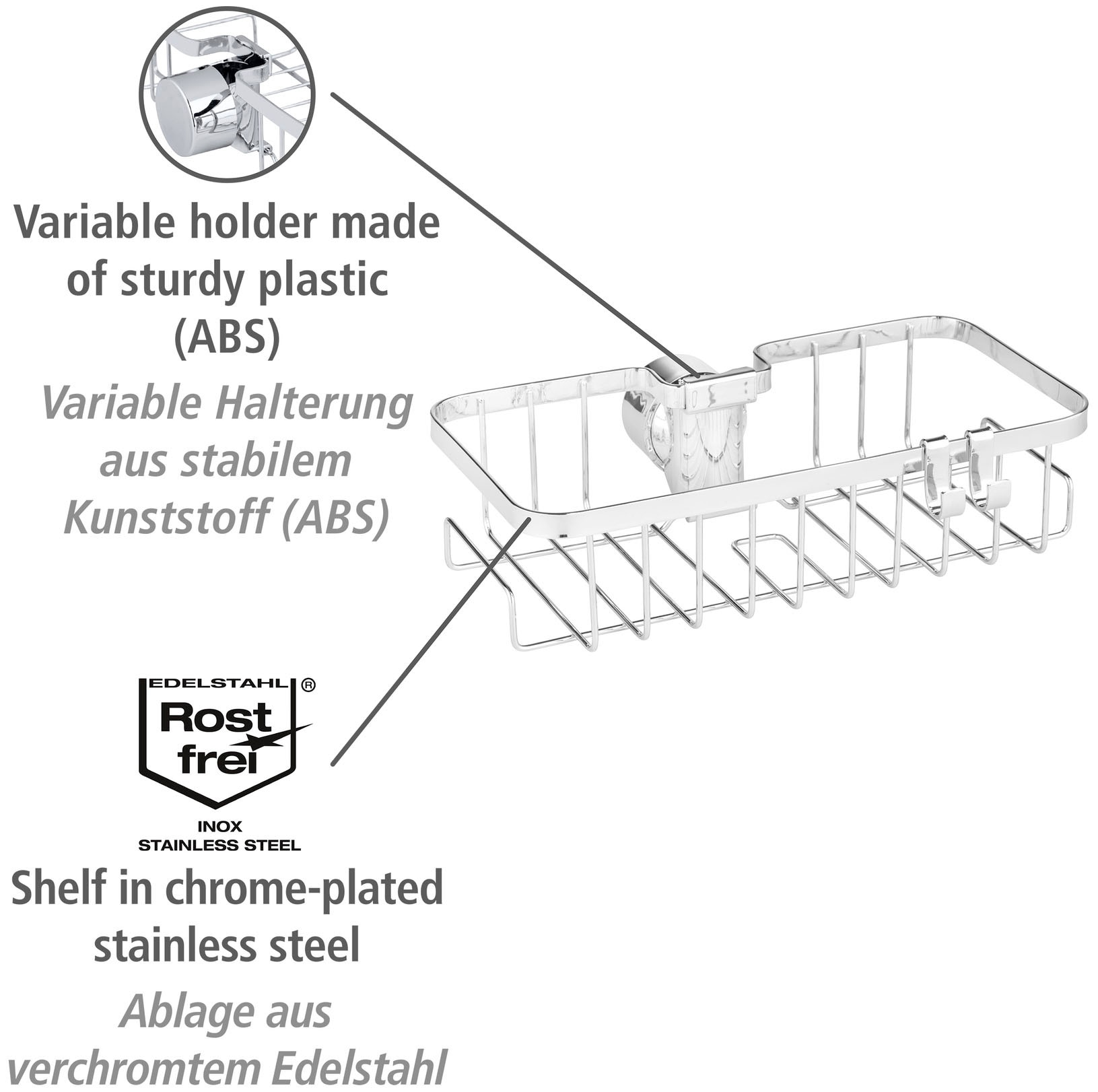 BAUR WENKO Duschablage bestellen Bohren Schrauben | Eckig«, Anbringung und »Duschstangencaddy ohne Floresta