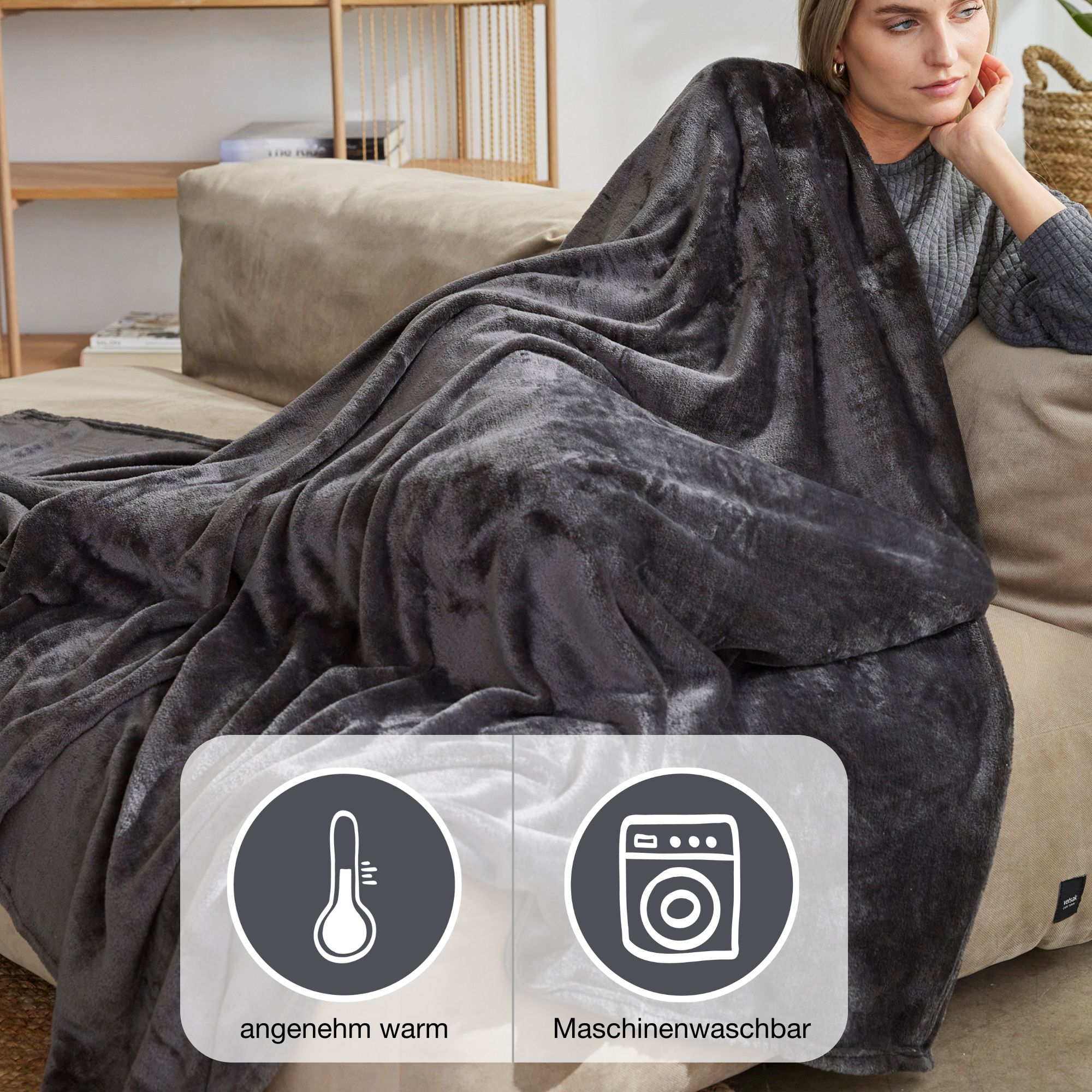 Thumbnail - IBENA Wohndecke "Uni Fleecedecke Olbia" einfarbig schick, Kuscheldecke