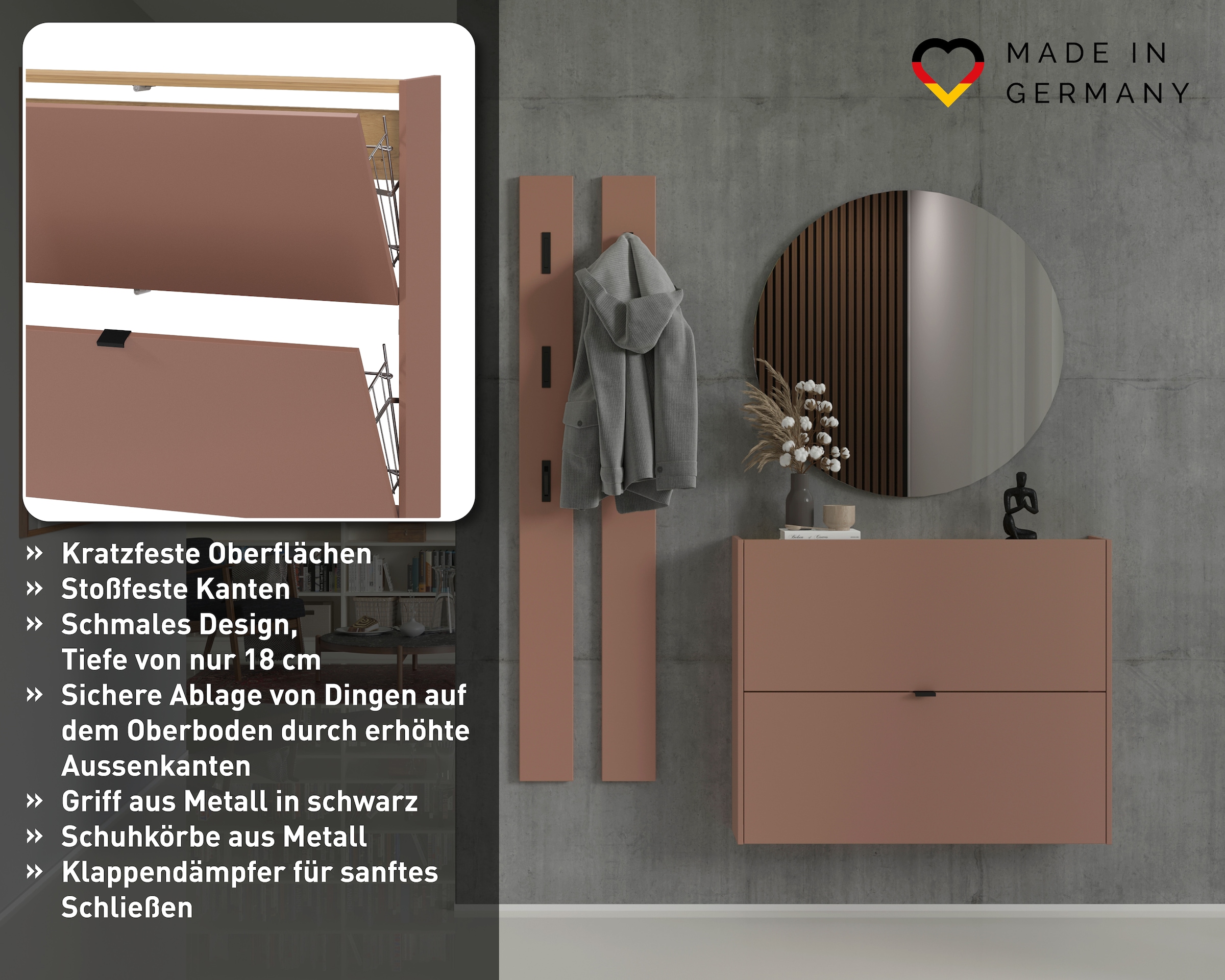 GERMANIA Schuhschrank »Ameca« 1 Stk. tlg. für schmale Flure, Tiefe: 18cm, Soft-close, Breite: 100 oder 140 cm