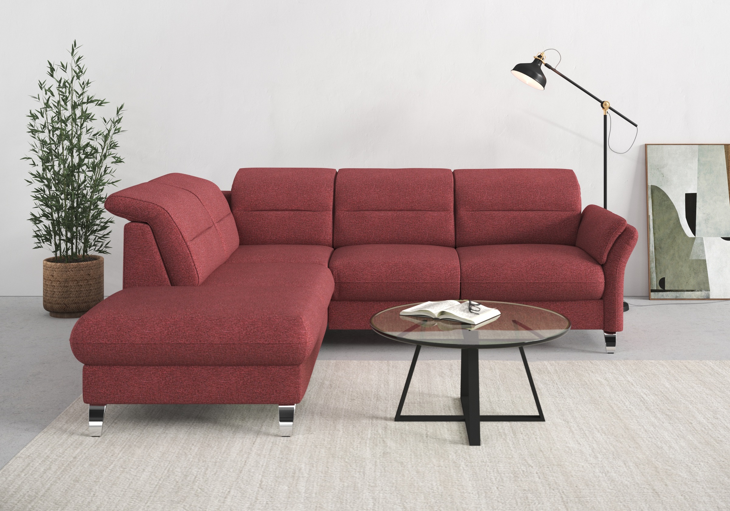 sit&more Ecksofa »Grenoble L-Form mit Federkern«, wahlweise mit Bettfunktion, Bettkasten, Arm- und Kopfteilverstellung