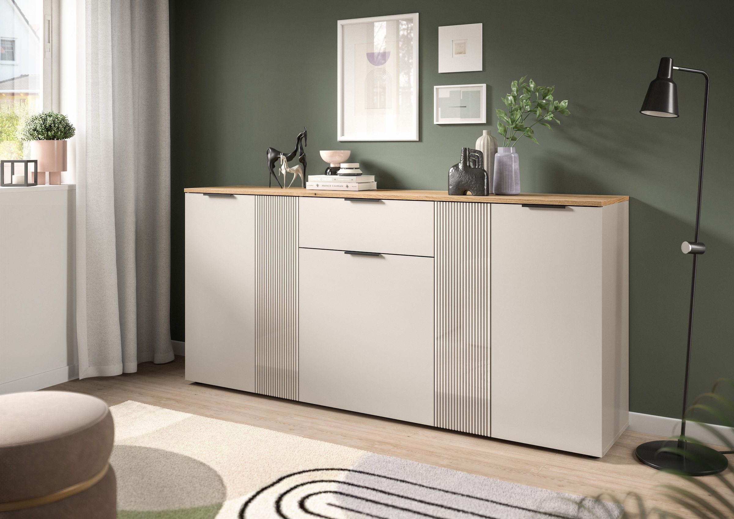 Home affaire Sideboard »EDIL, Breite 140 cm, 2 Türen, 4 Schubkästen, 2 Einlegeböden, 3 Fächer« Garderobenschrank, Schuhschrank, Schuhkommode, Kommode, Anrichte