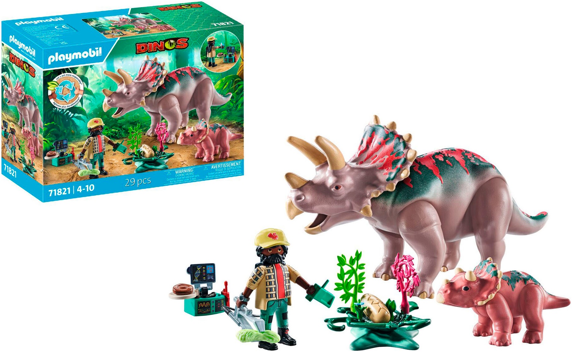 Playmobil® Konstruktions-Spielset »Triceratops mit Jungtier (71821), Playmobil Dinos«, (29 St.)