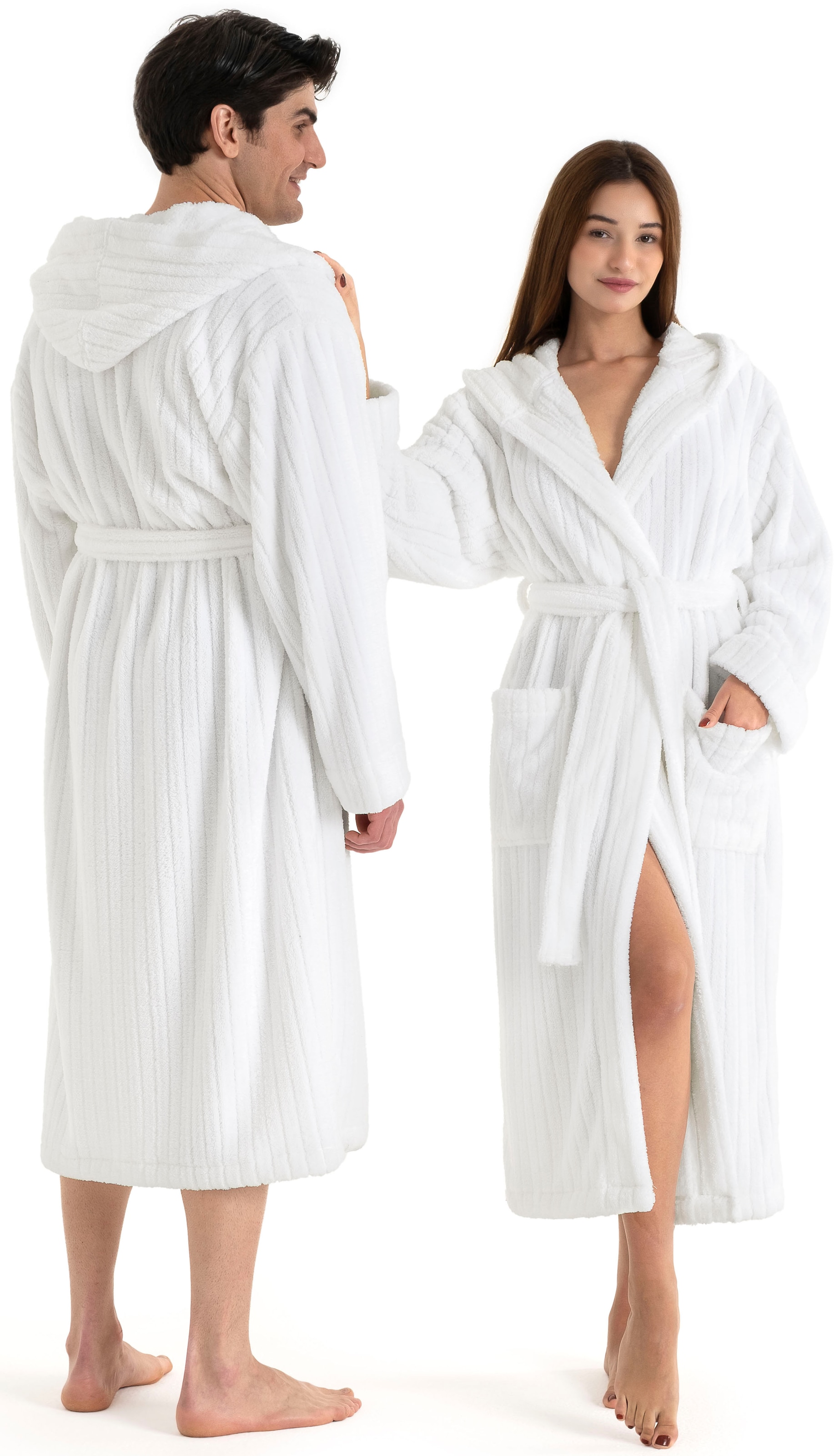 LeGer Home by Lena Gercke Unisex-Bademantel »Lovina gestreift, ideal für Sauna & Spa, Hotelbademantel, Morgenmantel« 1 Stk. kuschelig weicher Fleece, plüsch, für Damen und Herren, XS-3XL